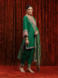 Load image into Gallery viewer, Green, Rani Pink & Purple Kurta Pant Dupatta Set
