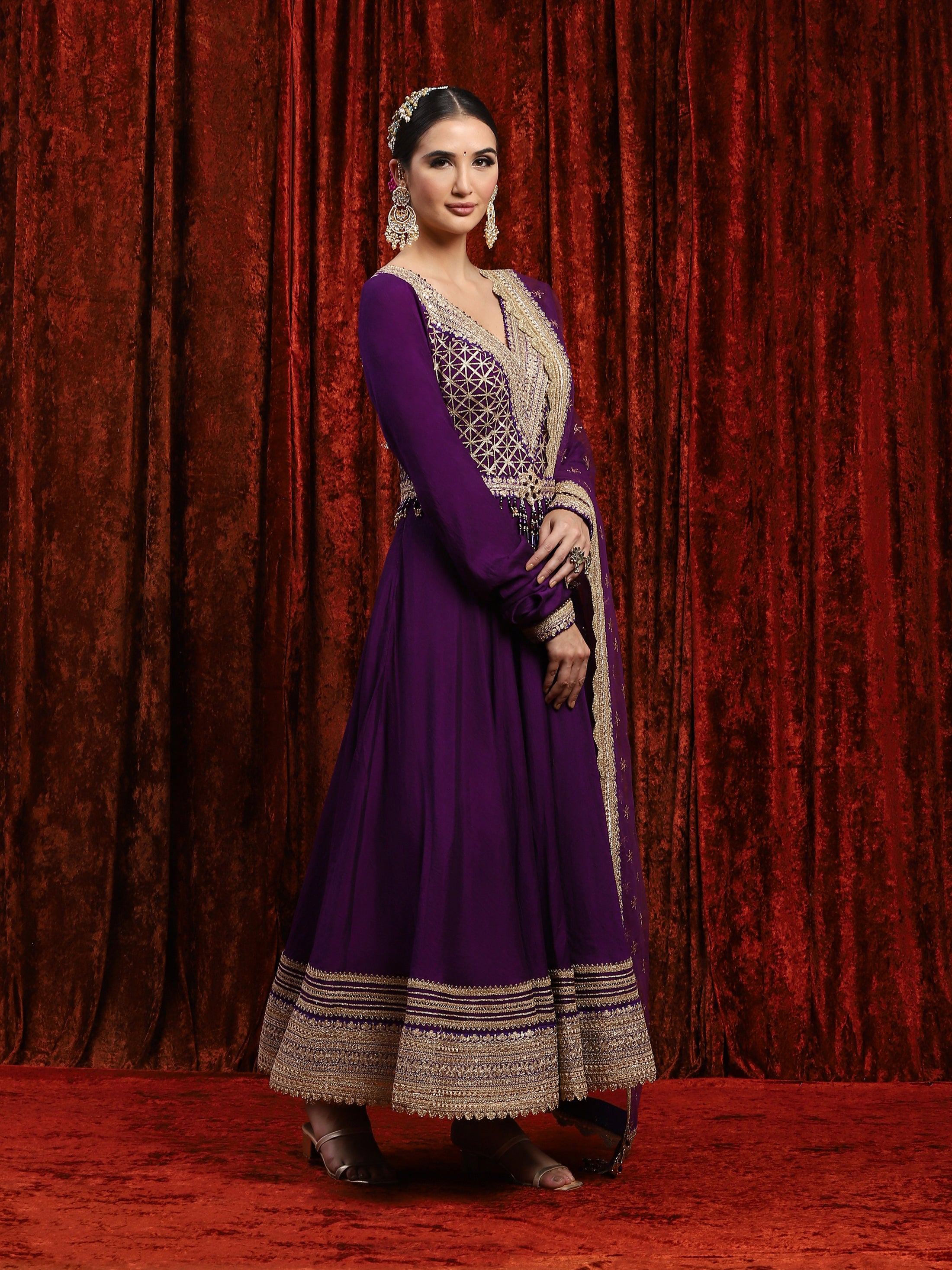 Dark Purple Silk Chanderi Anarkali Suit