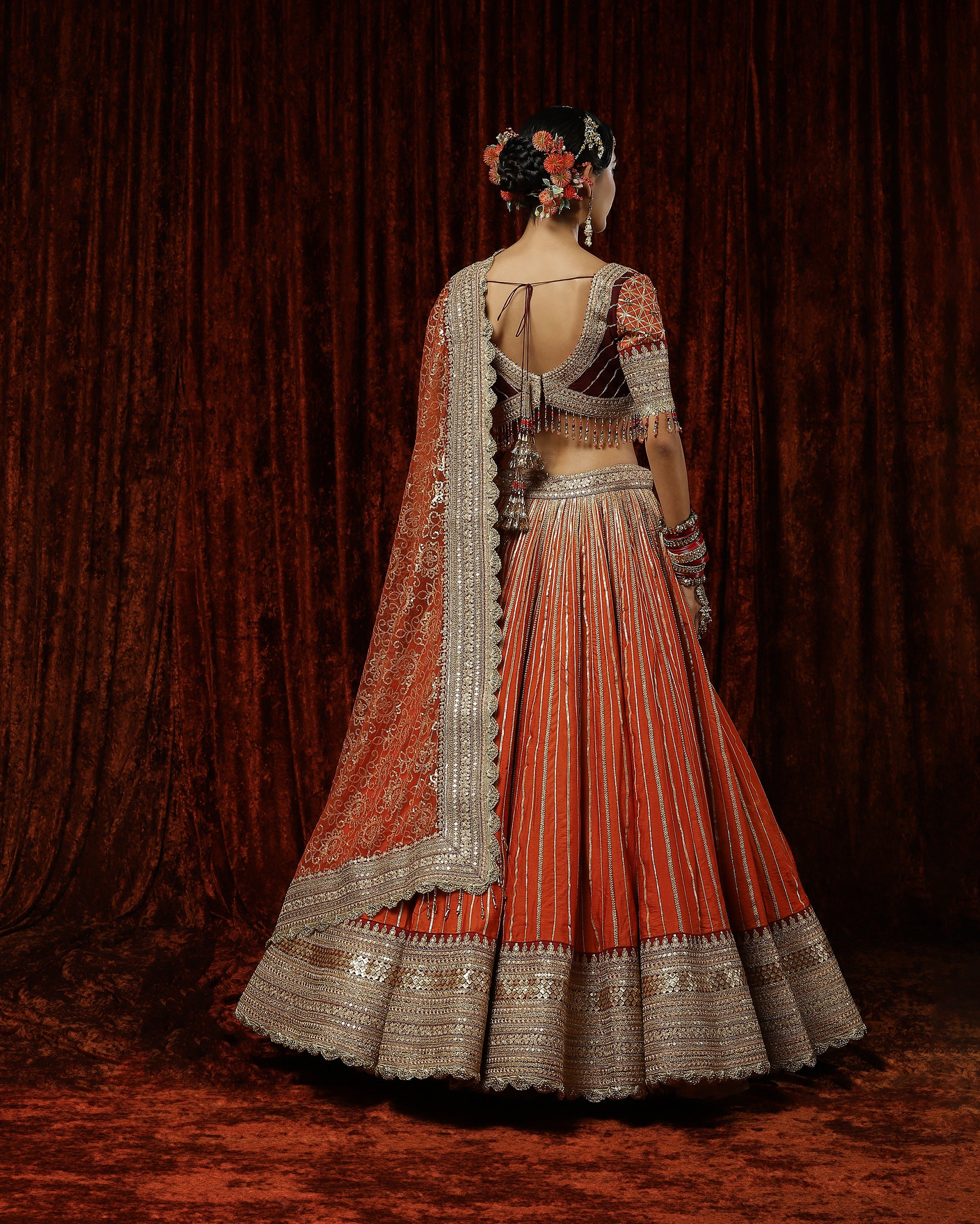 Orange & Maroon, Sunset Orange lehenga set