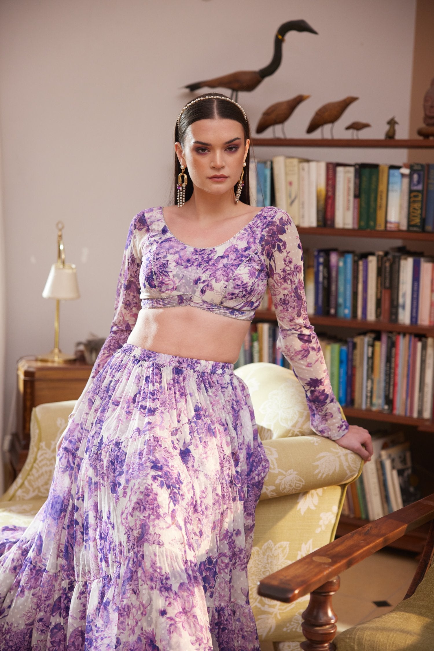 Purple Rasasvada Printed Skirt & Blouse