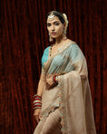 Load image into Gallery viewer, Mouse & Turquoise Saree & Blouse Set
