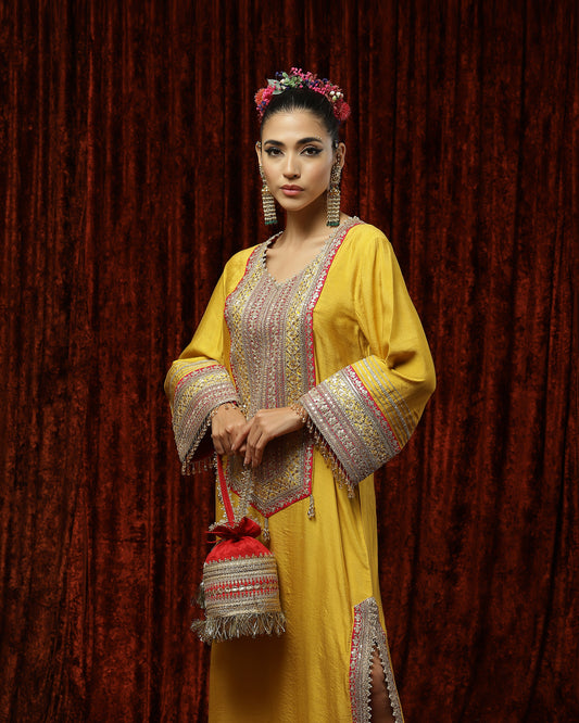 Lomon Yellow & Rani Pink Kurta Kaftan