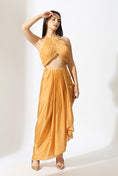 Load image into Gallery viewer, Mustard Embroidered Skirt Set With Drape
