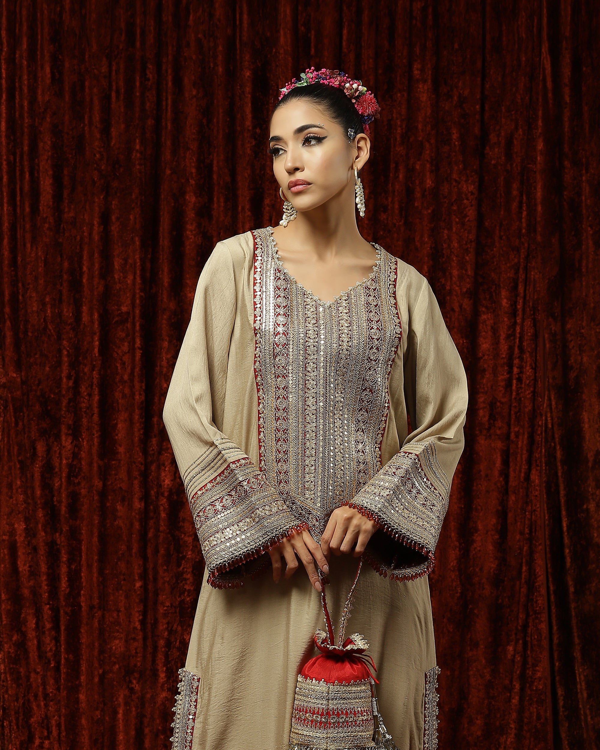 Light Gold & Maroon Kurta Kaftan