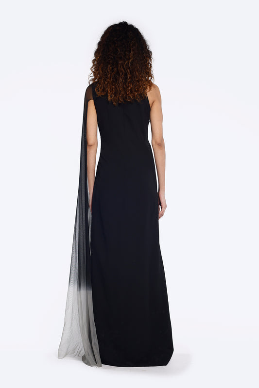 Mono-Cape Sleeve Sheath Gown