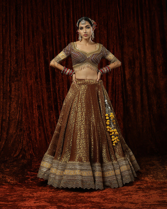 Lemon Yellow & Maroon lehenga set