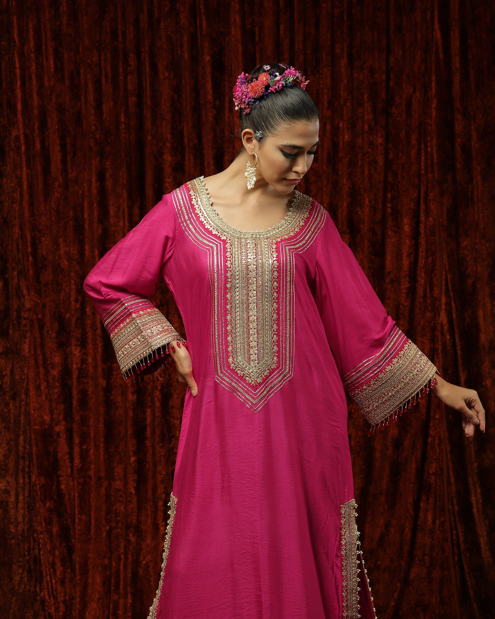 Khush Pink & Red Kurta Kaftan