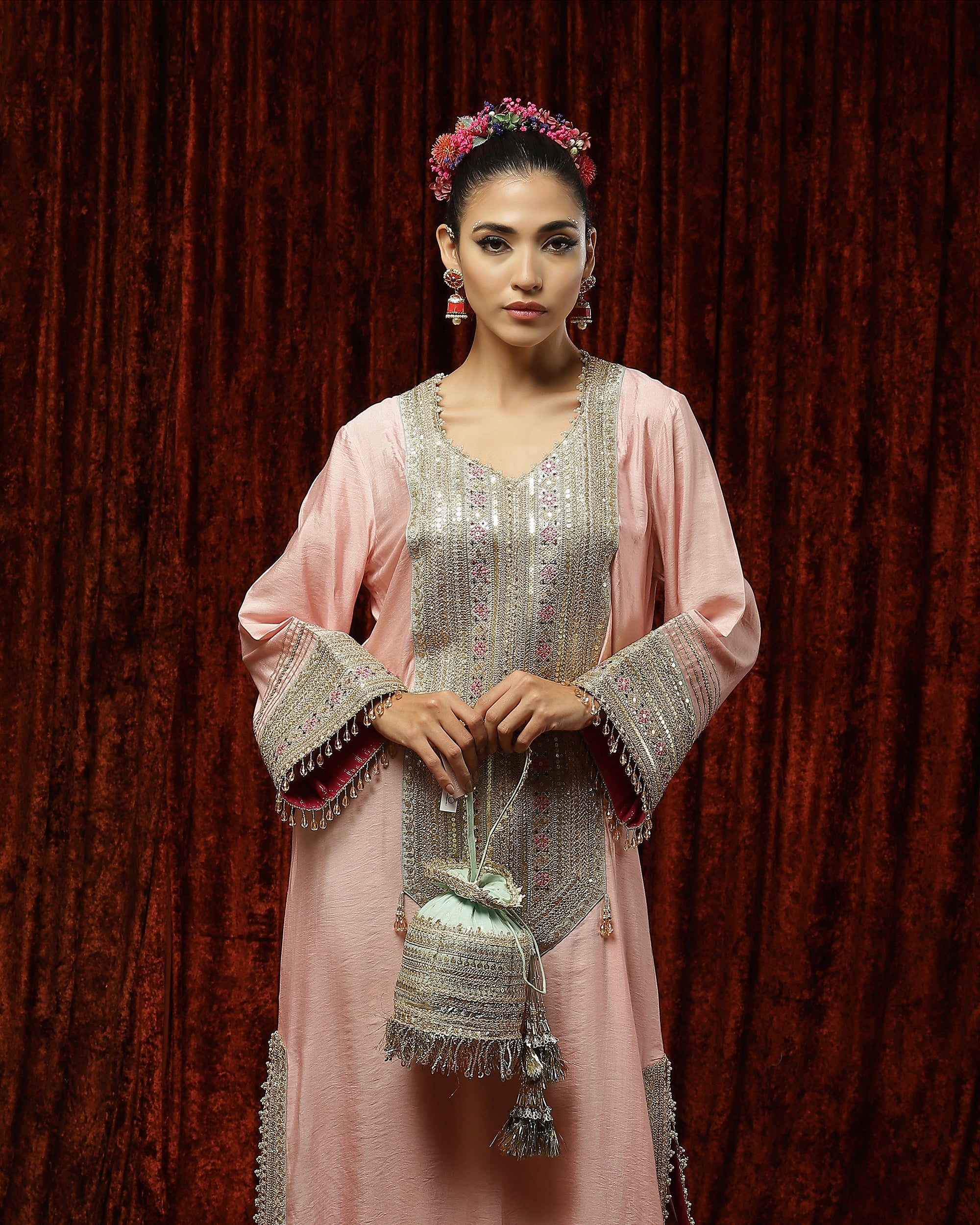 Baby Pink & Gray Kurta Kaftan