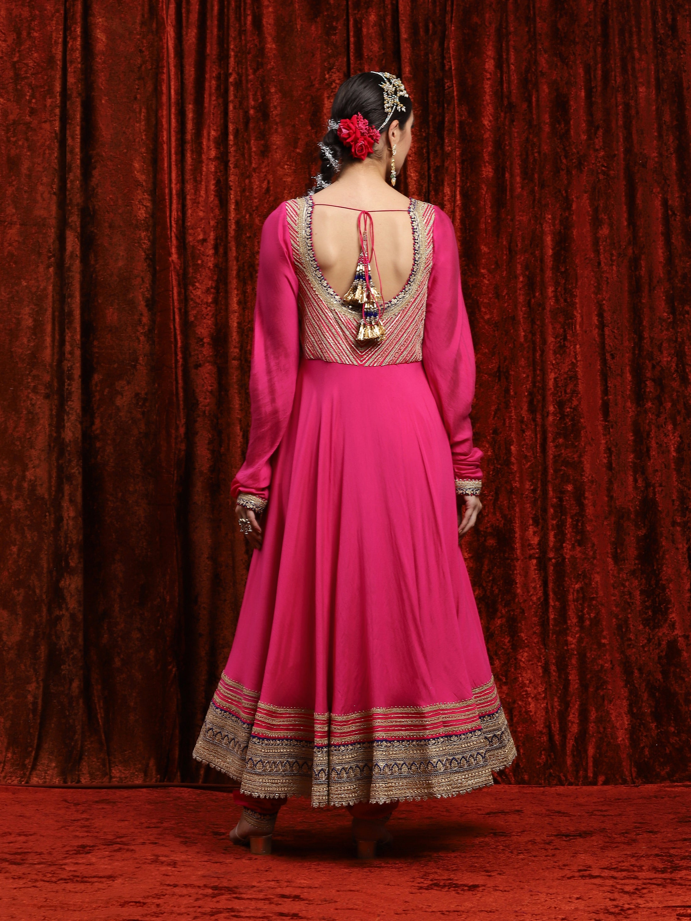 Rani Pink & Electric Blue Silk Chanderi Anarkali Suit