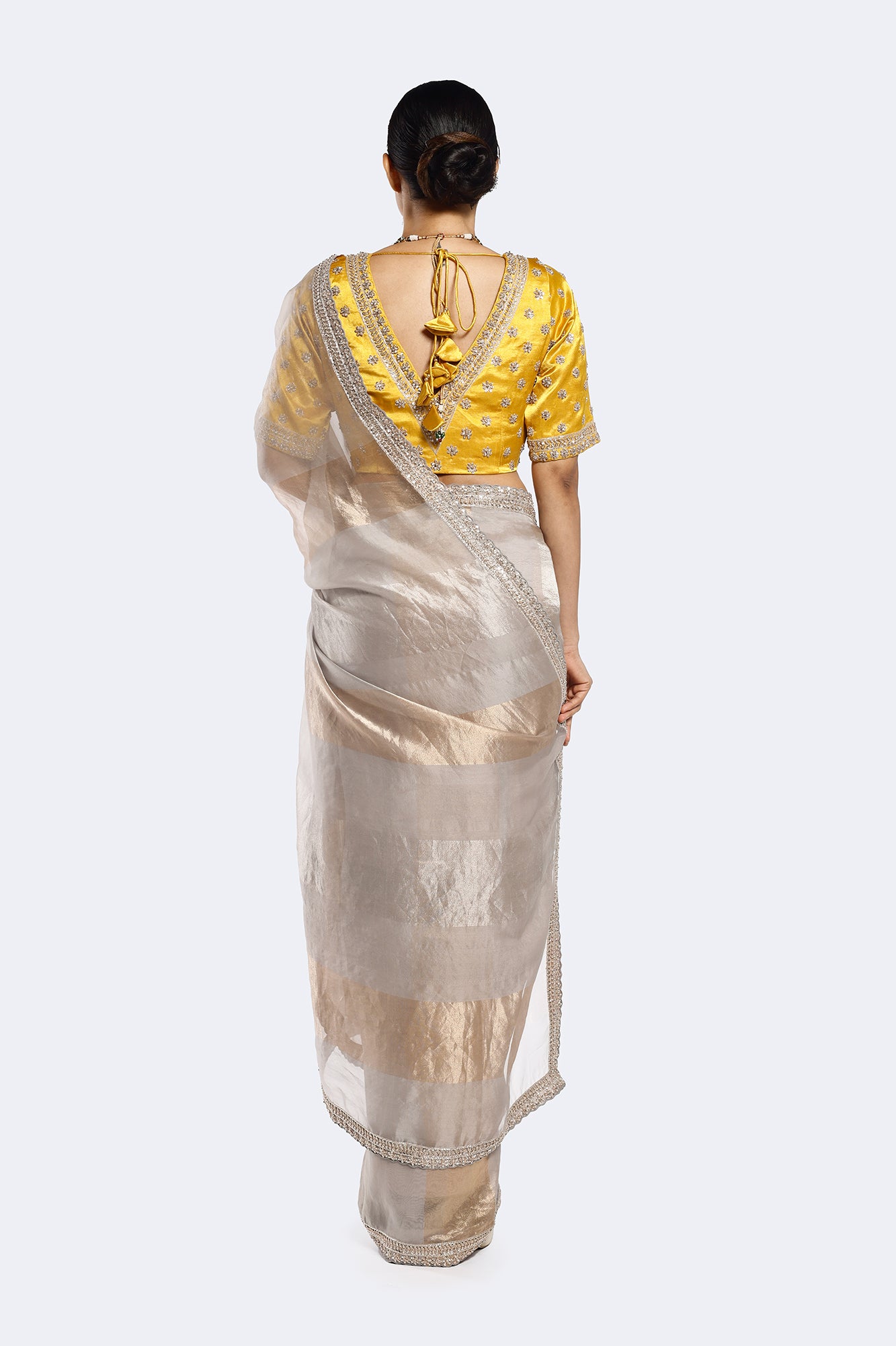 Subtly Panelled Tissue Saree