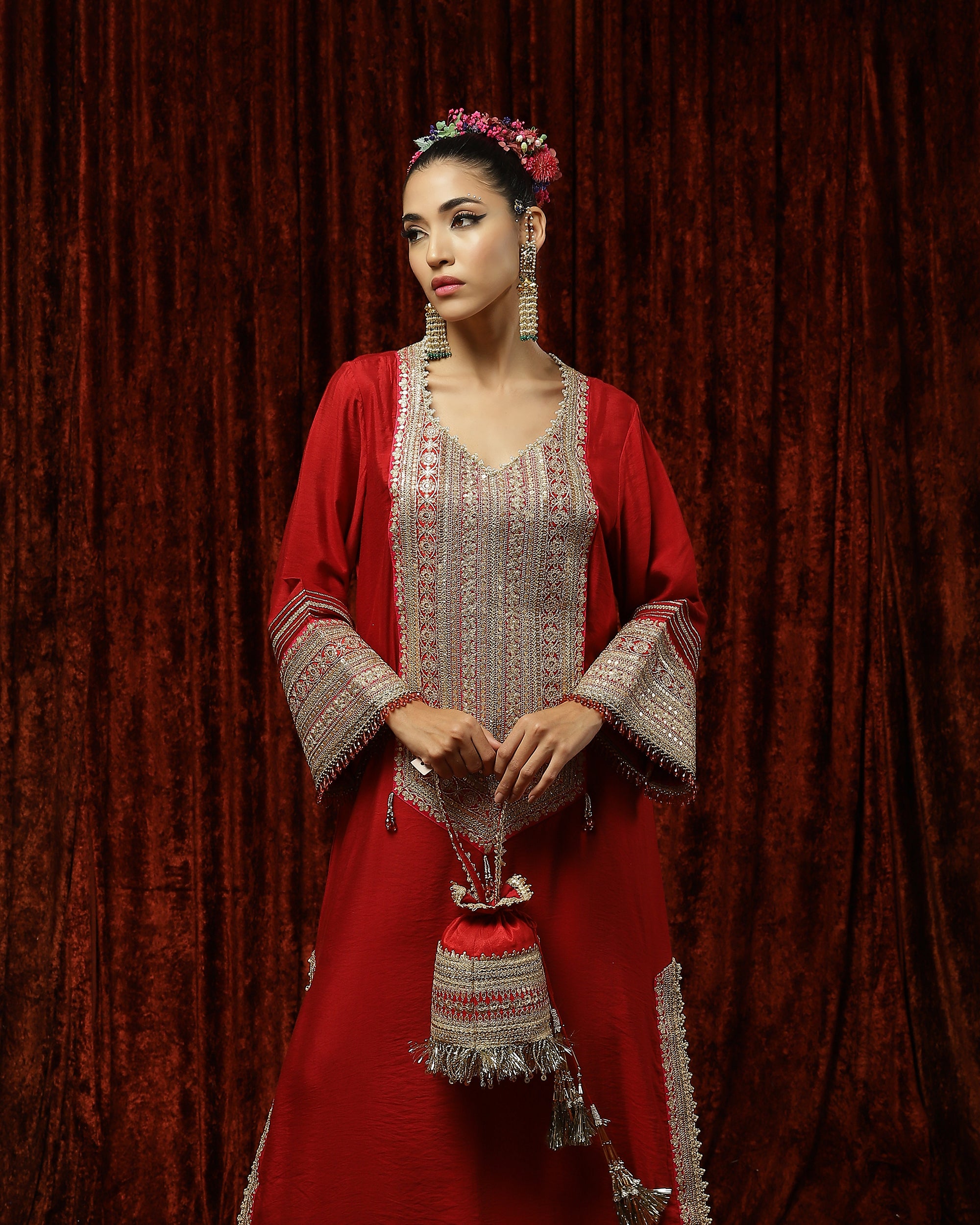 Rani Pink & Red Kurta Kaftan