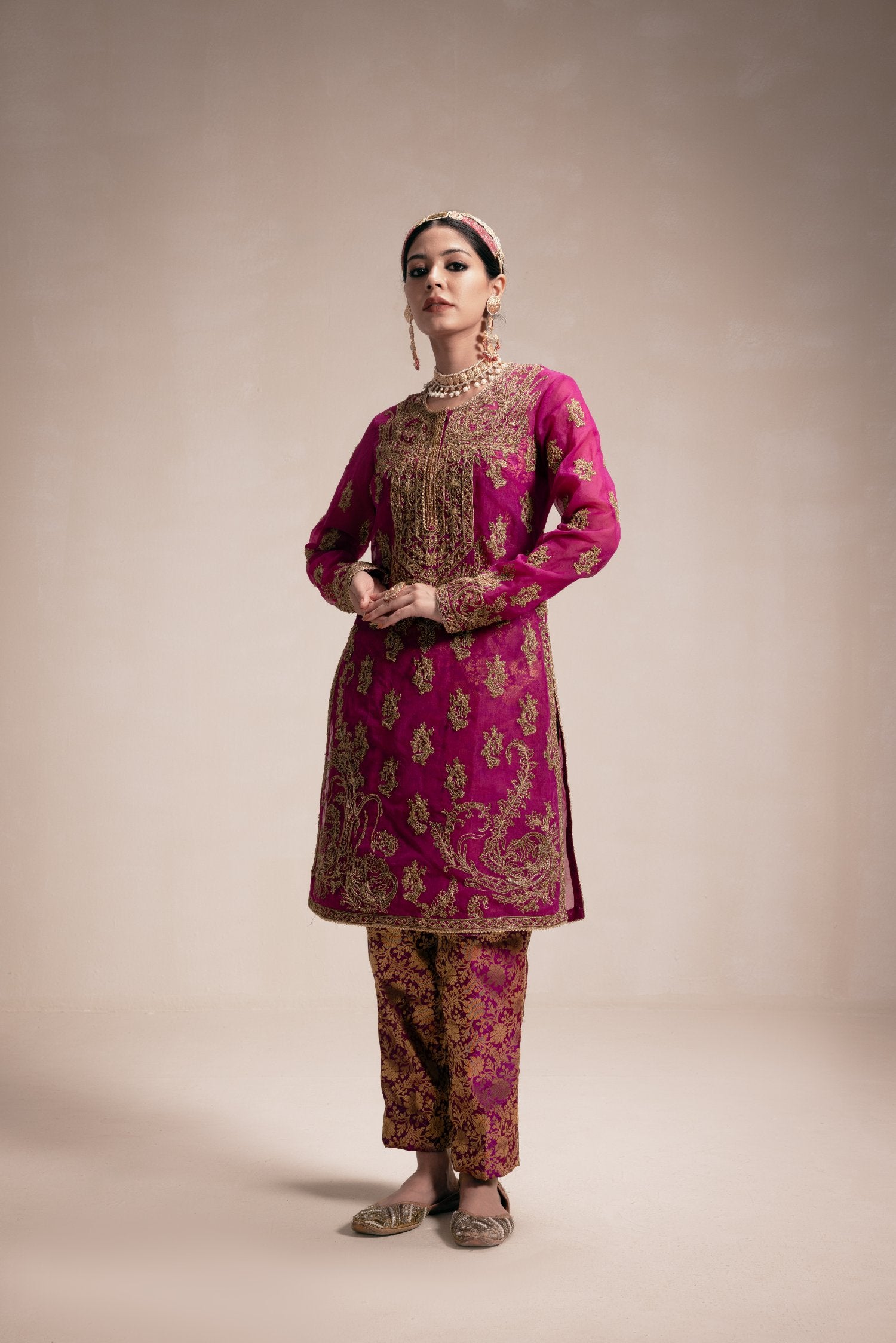 Magenta Organza Kurta Set