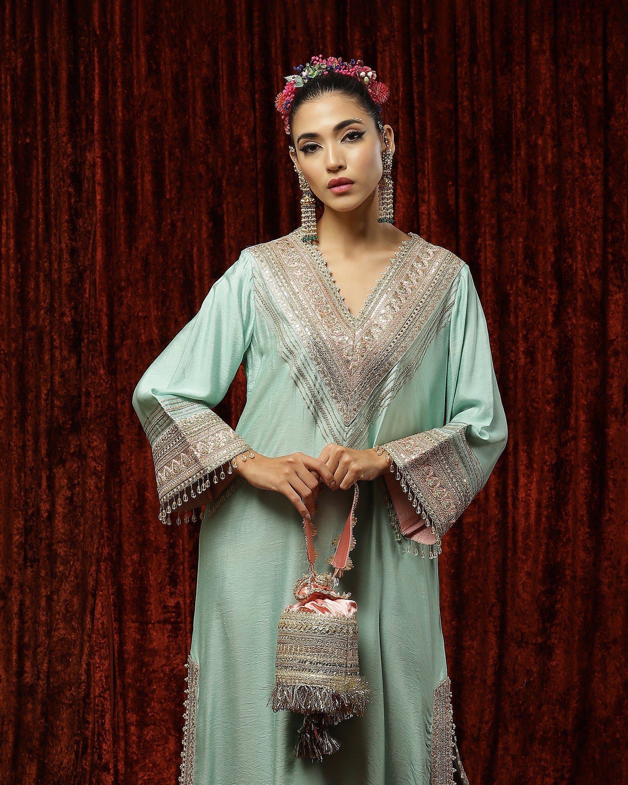 Sea Green & Baby Pink Kurta Kaftan