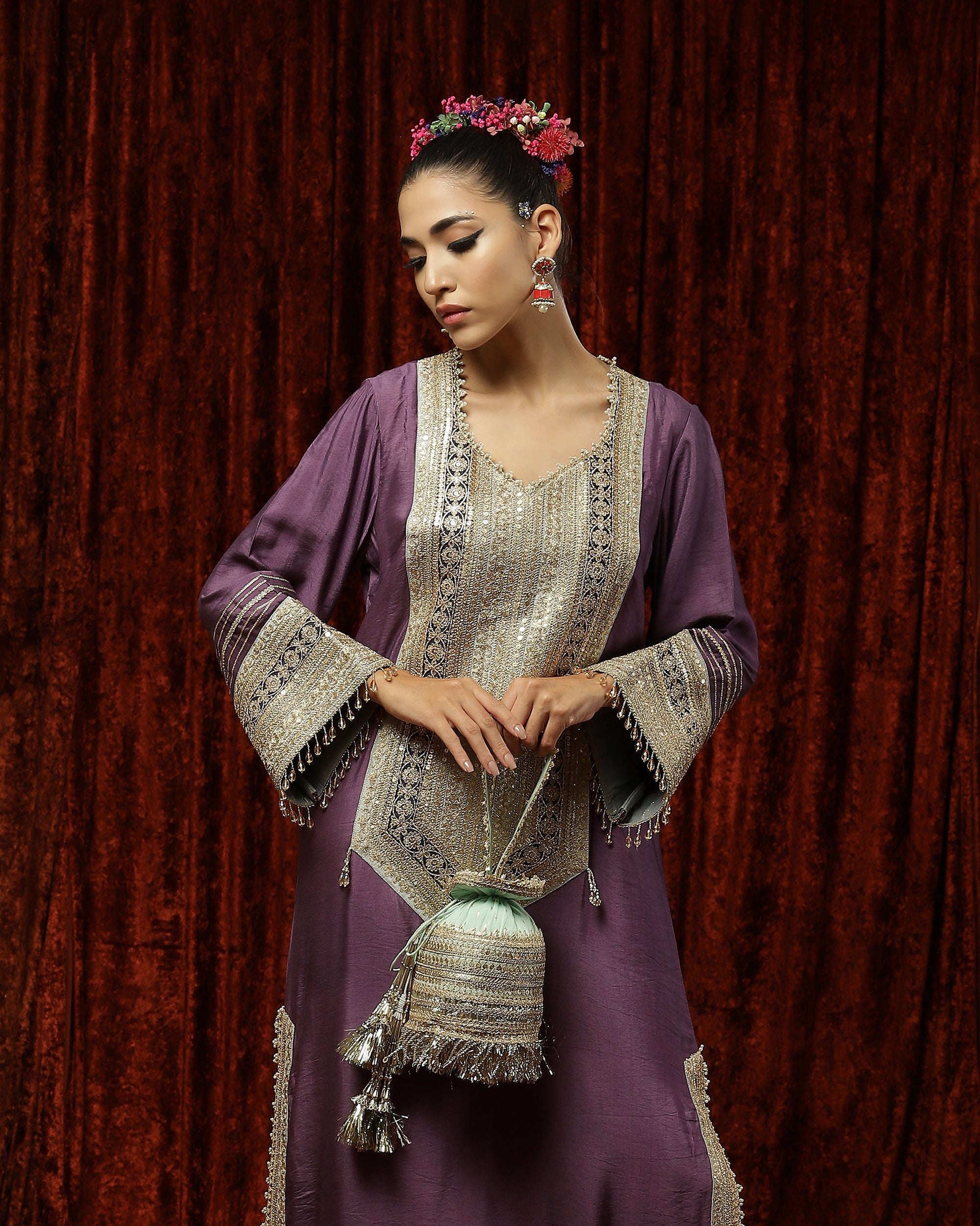 Dusty Purple, Gray & Blue Kurta Kaftan