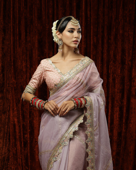 Lilac & Pink Saree & Blouse Set