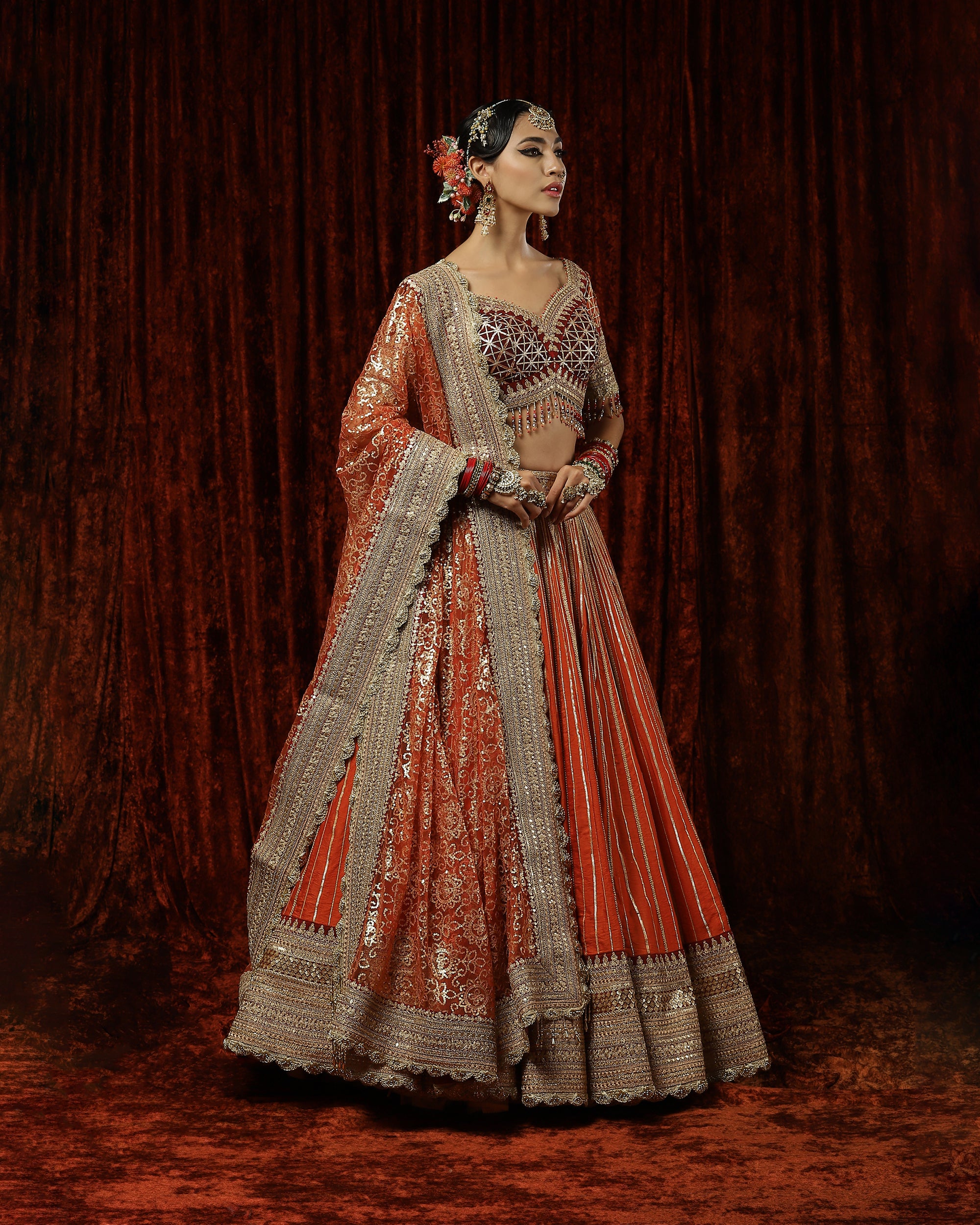 Orange & Maroon, Sunset Orange lehenga set