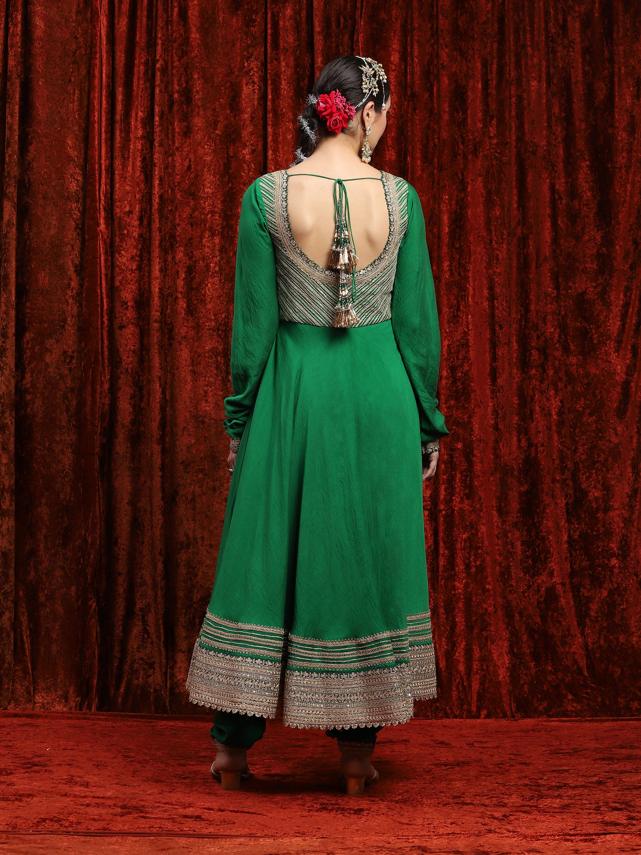 Emerald Green Silk Chanderi Anarkali Suit