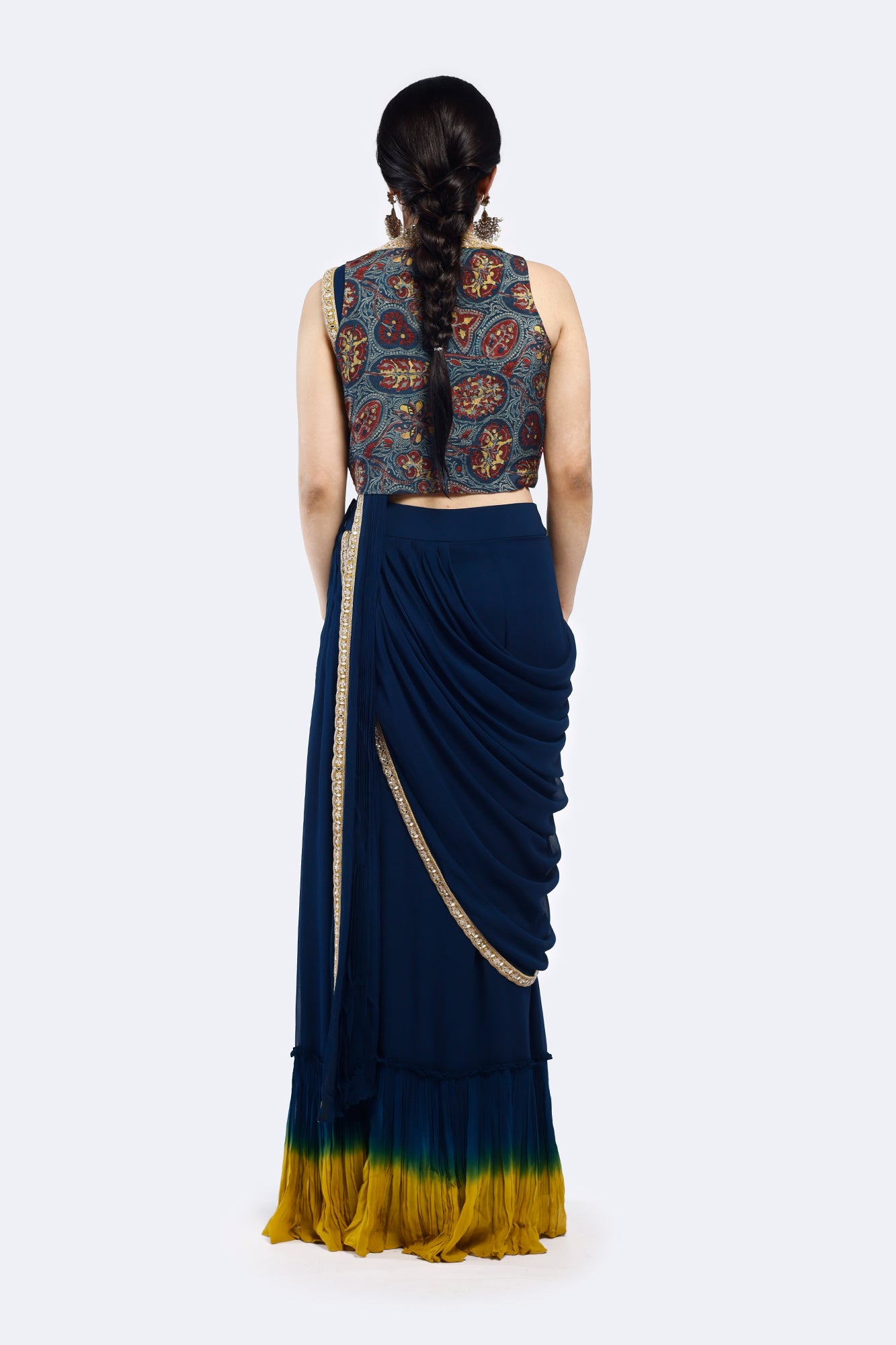 Printed Silk Jacket Drape Saree