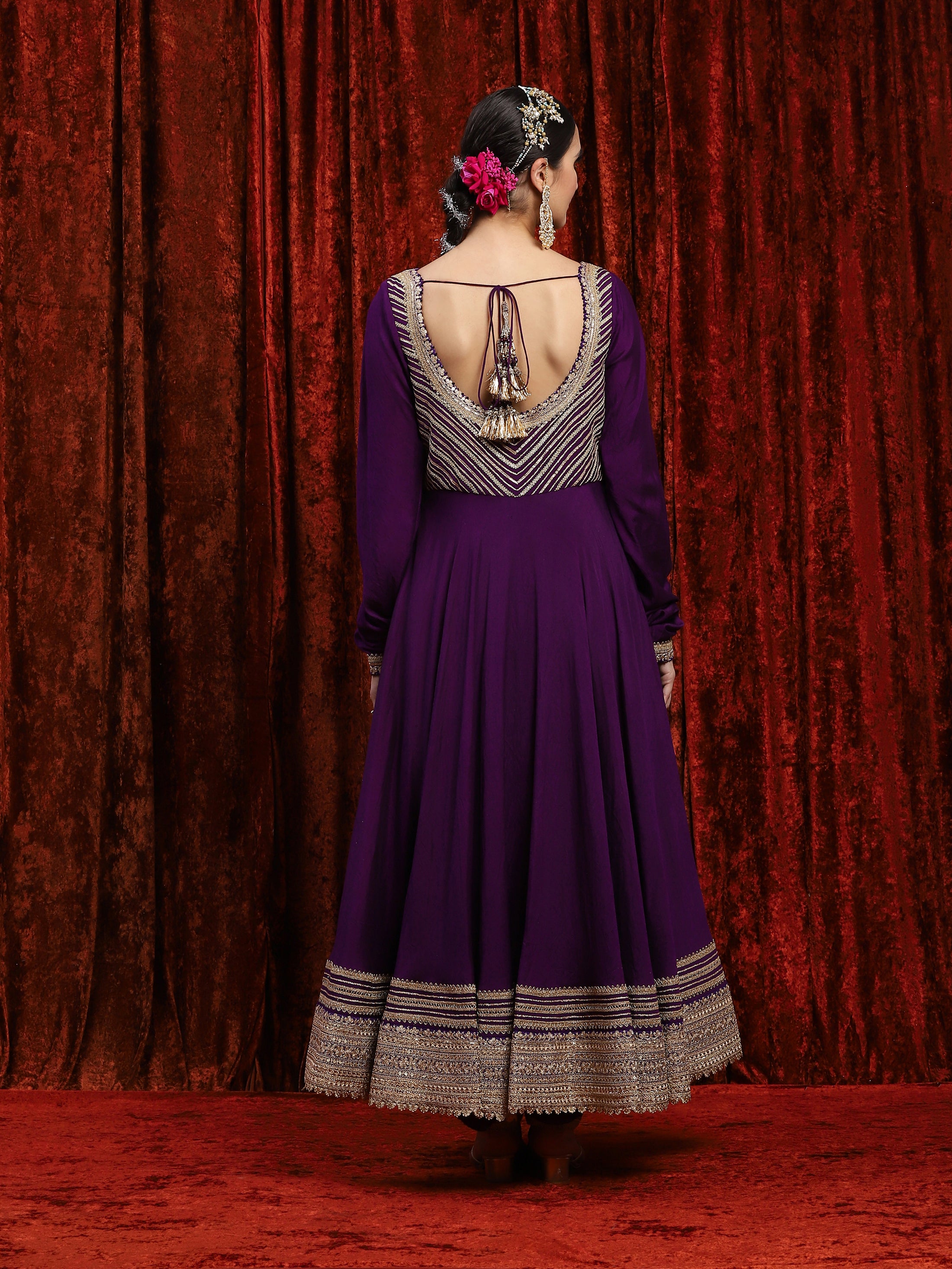 Dark Purple Silk Chanderi Anarkali Suit