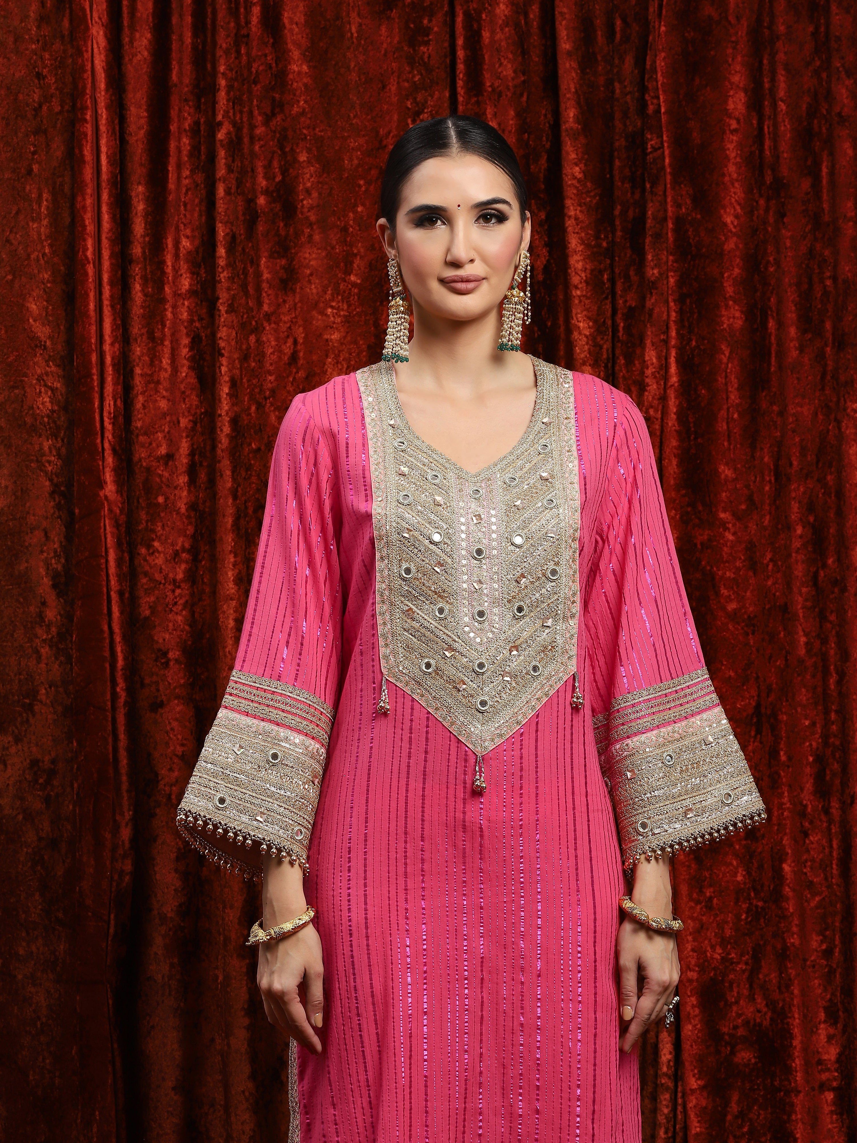 Khush Pink & Baby Pink Kurta Pant Dupatta Set