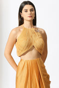 Load image into Gallery viewer, Mustard Embroidered Skirt Set With Drape
