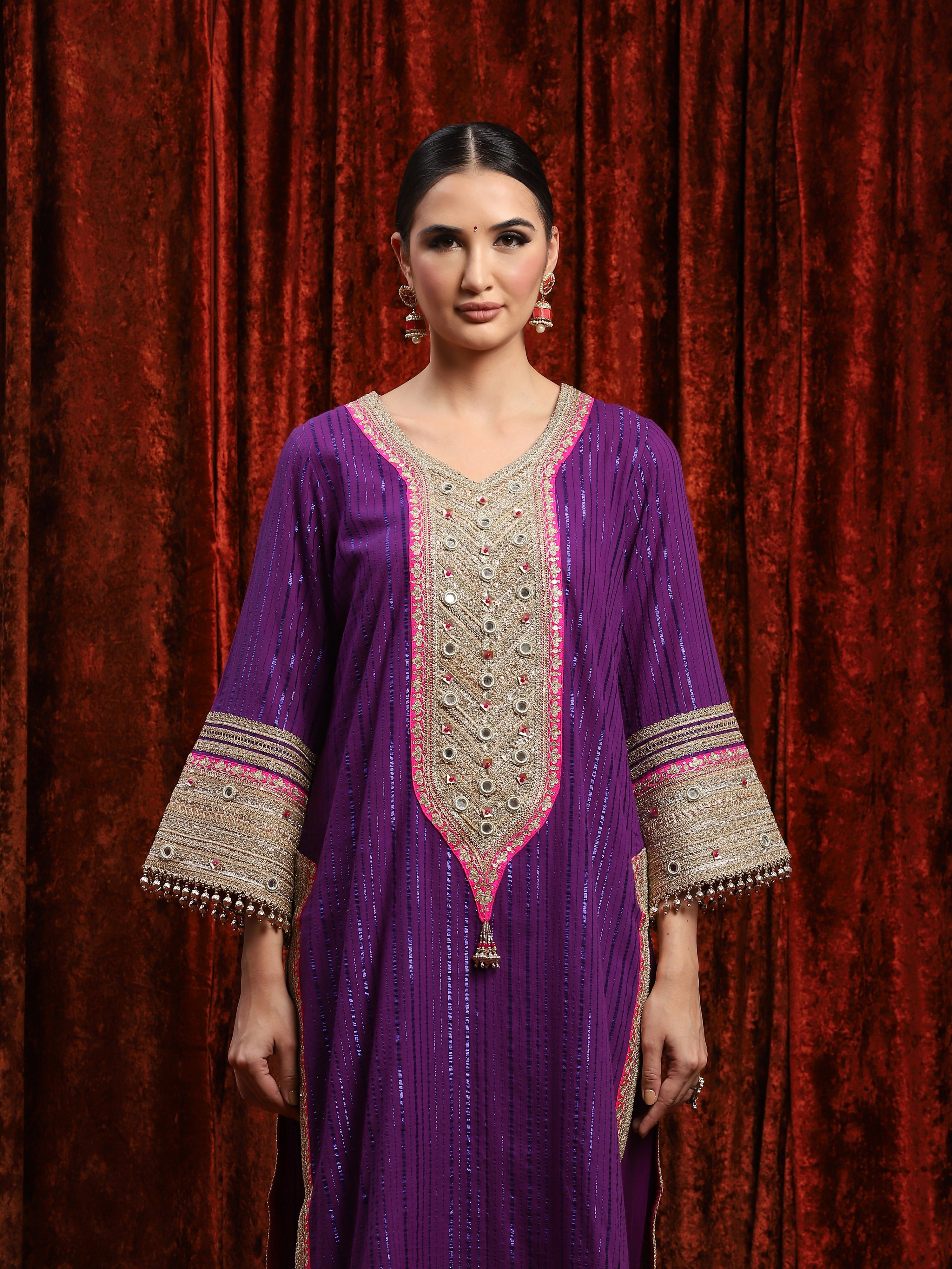 Purple & Rani Kurta Pant Dupatta Set