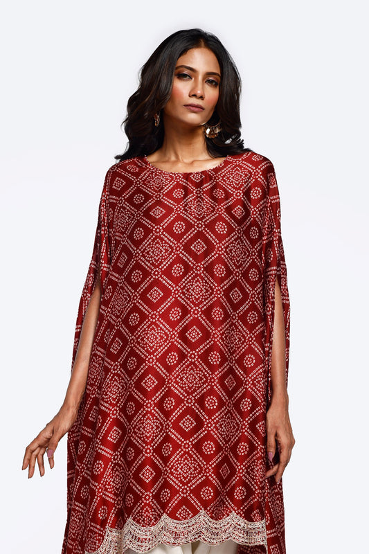 Bandhani Printed Satin Kaftan Set