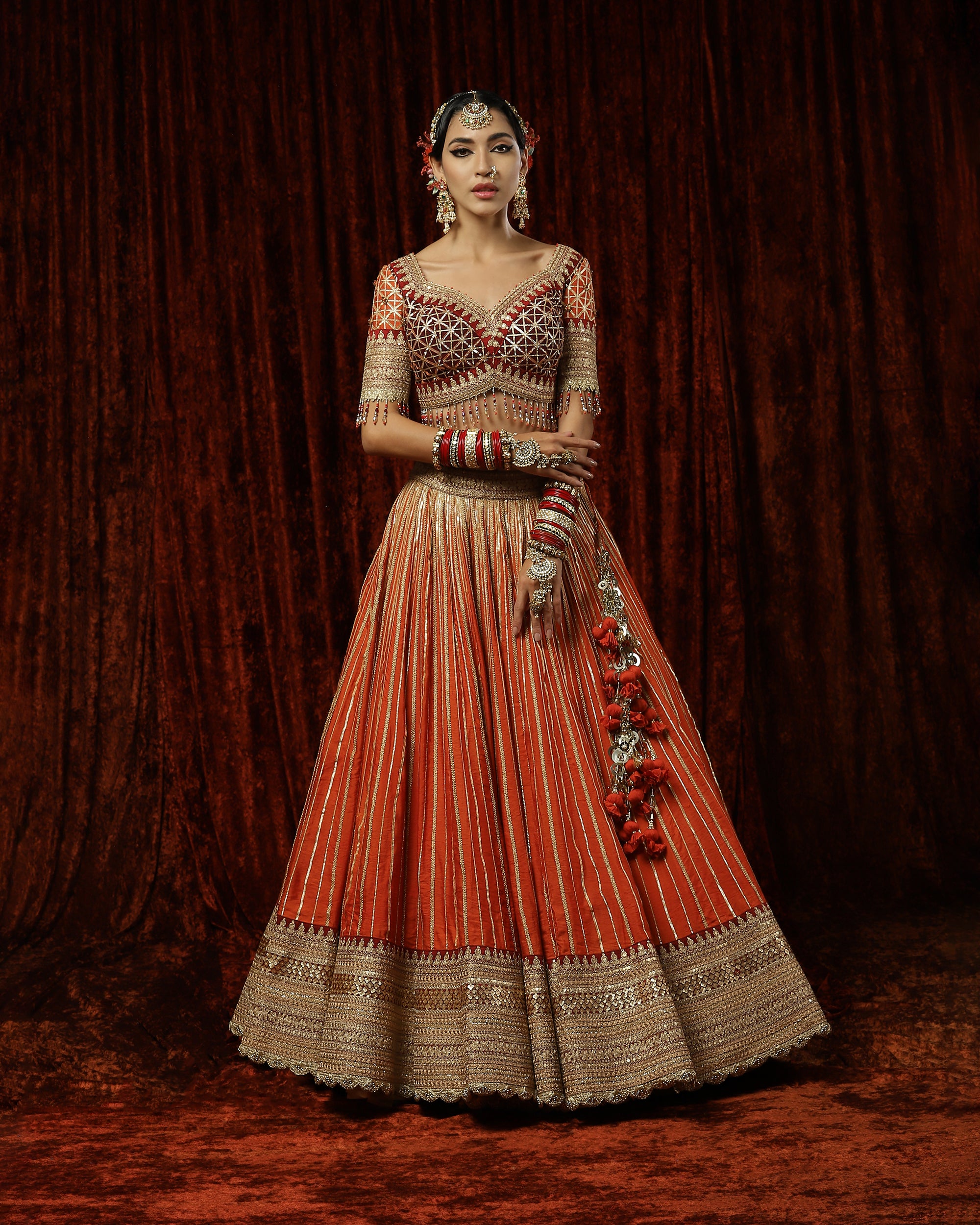 Orange & Maroon, Sunset Orange lehenga set