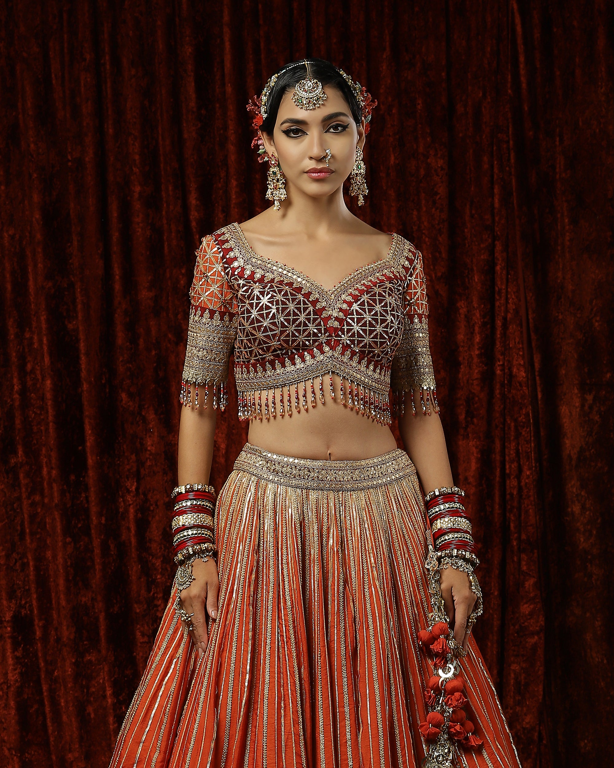 Orange & Maroon, Sunset Orange lehenga set