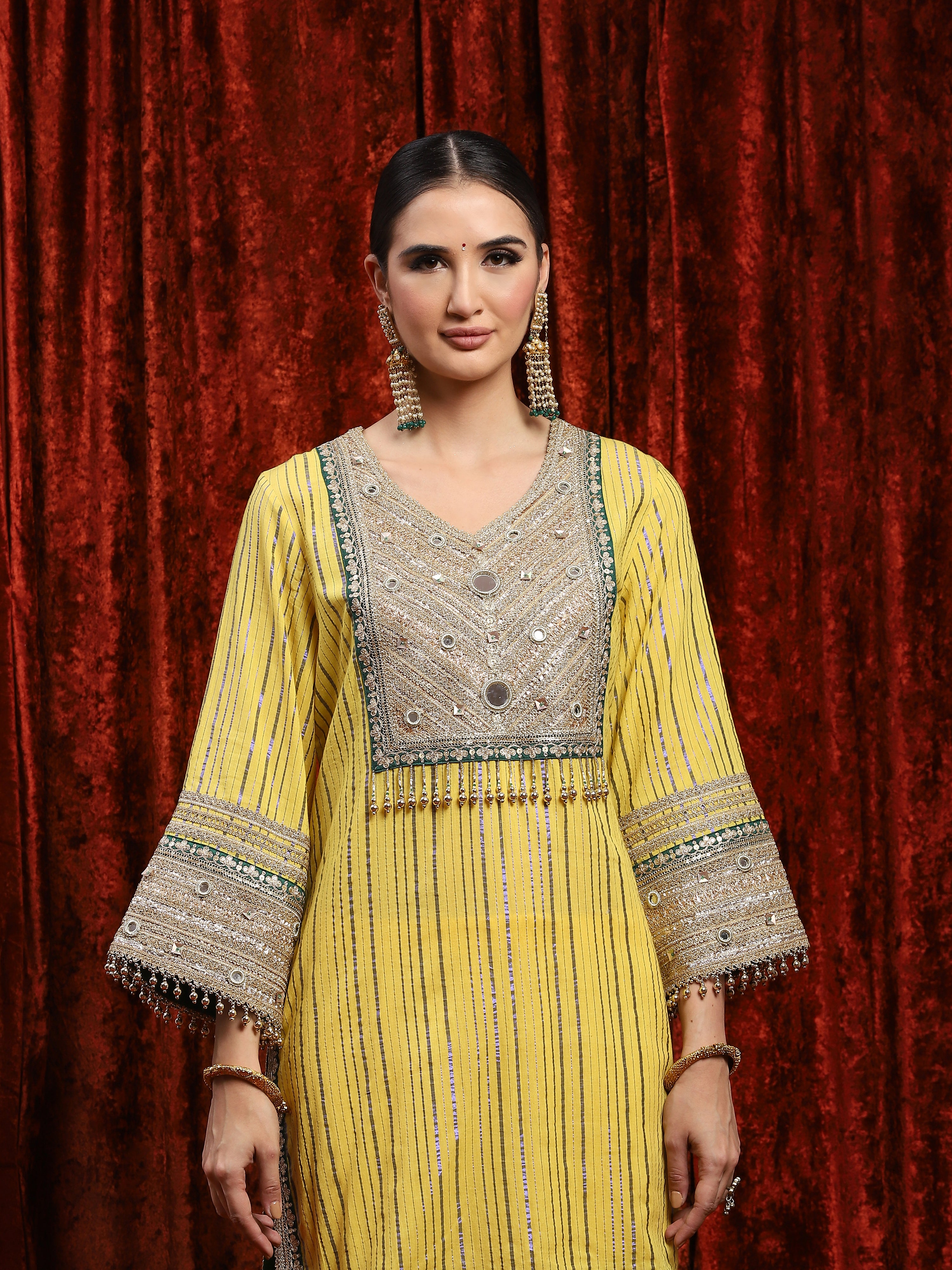 Lemon Yellow & Green Kurta Sharara Dupatta Set