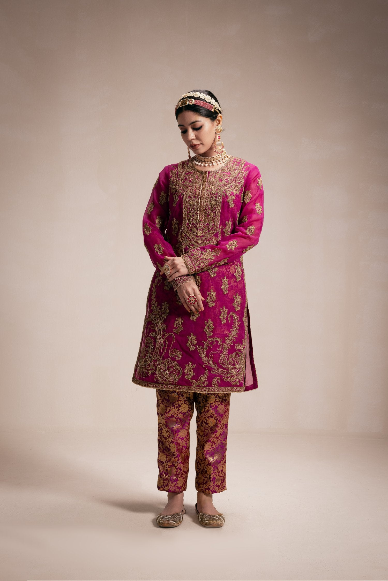 Magenta Organza Kurta Set