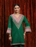 Load image into Gallery viewer, Green, Rani Pink & Purple Kurta Pant Dupatta Set
