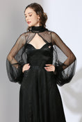 Load image into Gallery viewer, Black Jumpsuit With Embroidered Net Poofy Sleeves
