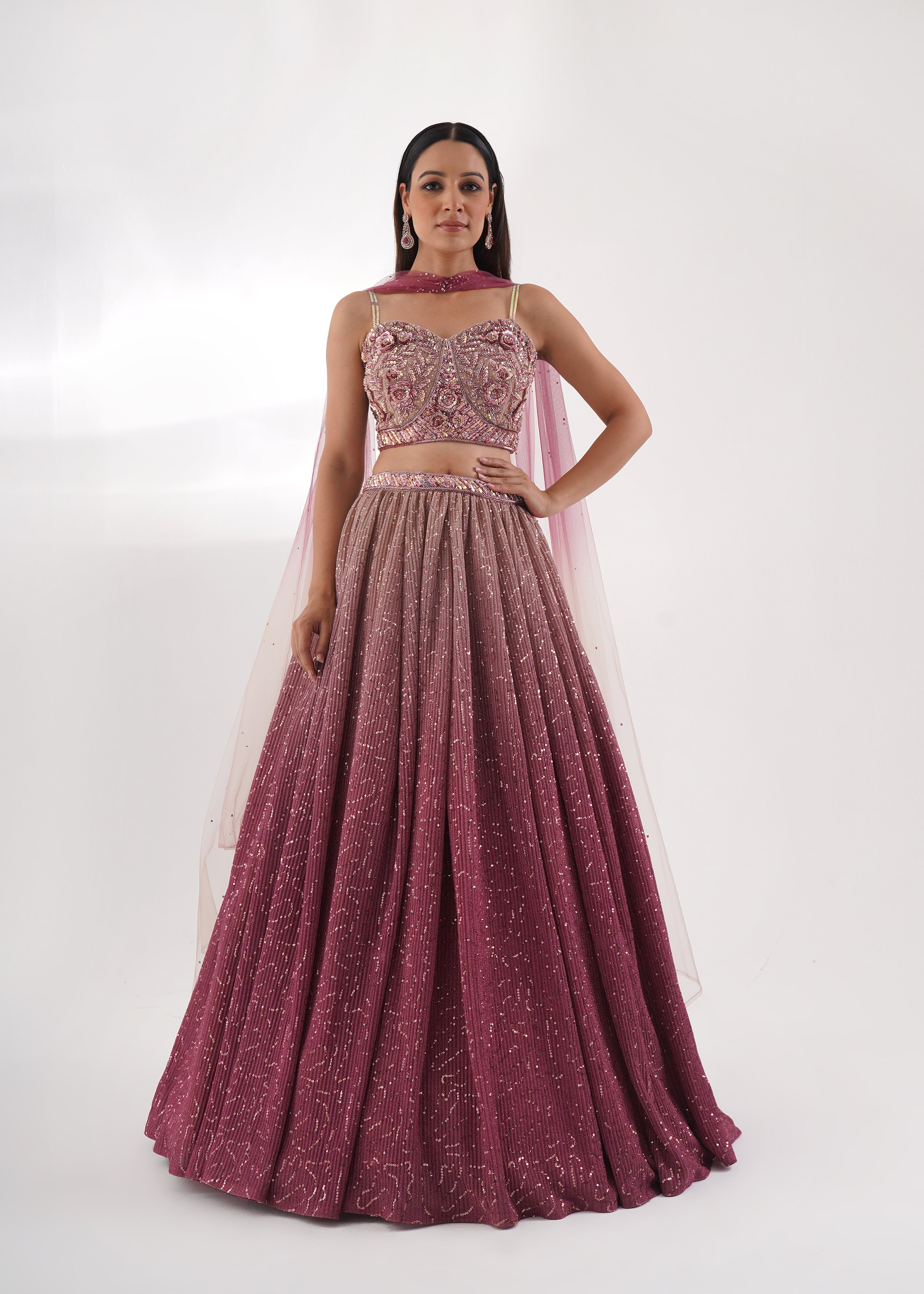 Dusty Pink Lycra Lehenga Set