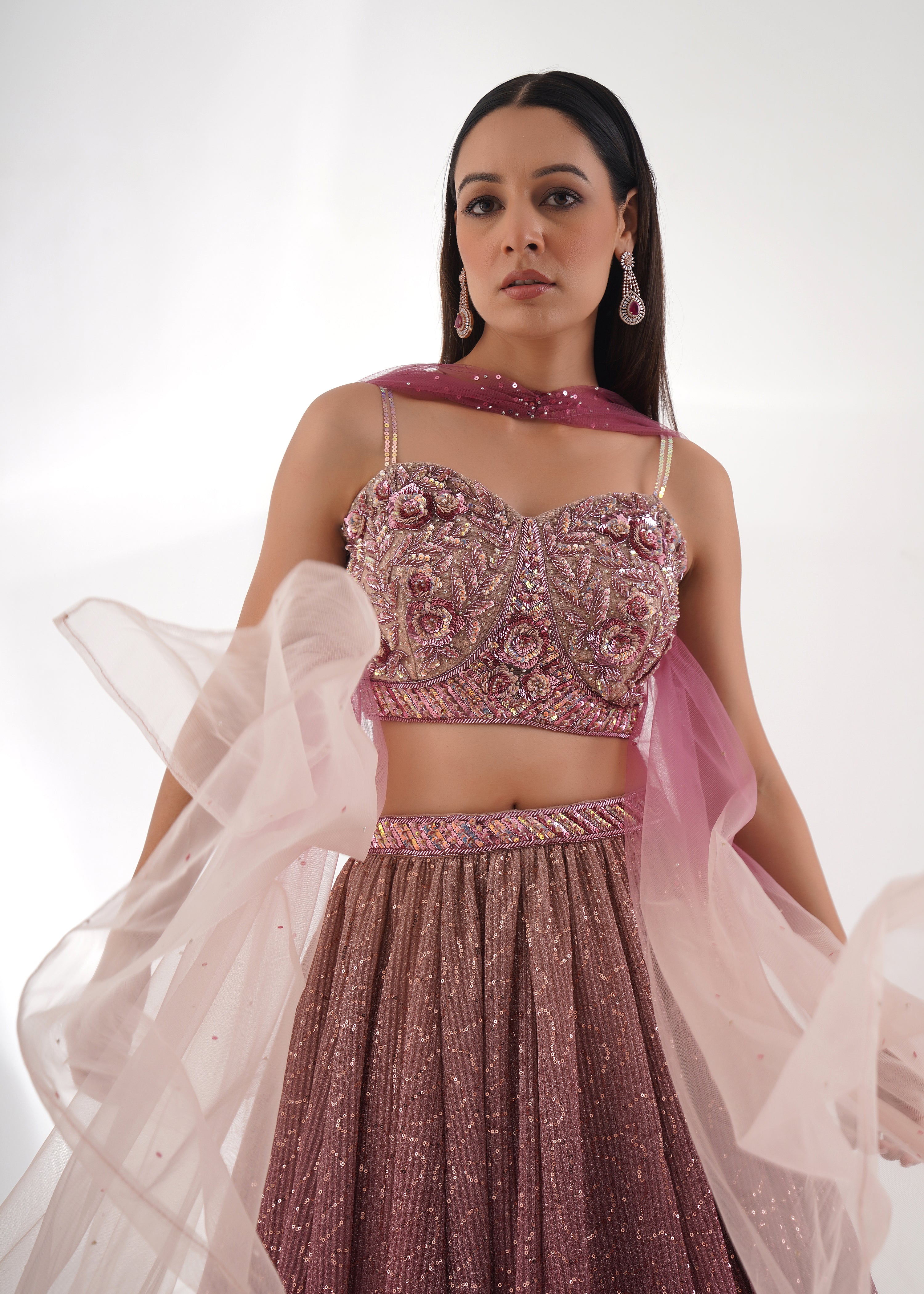 Dusty Pink Lycra Lehenga Set