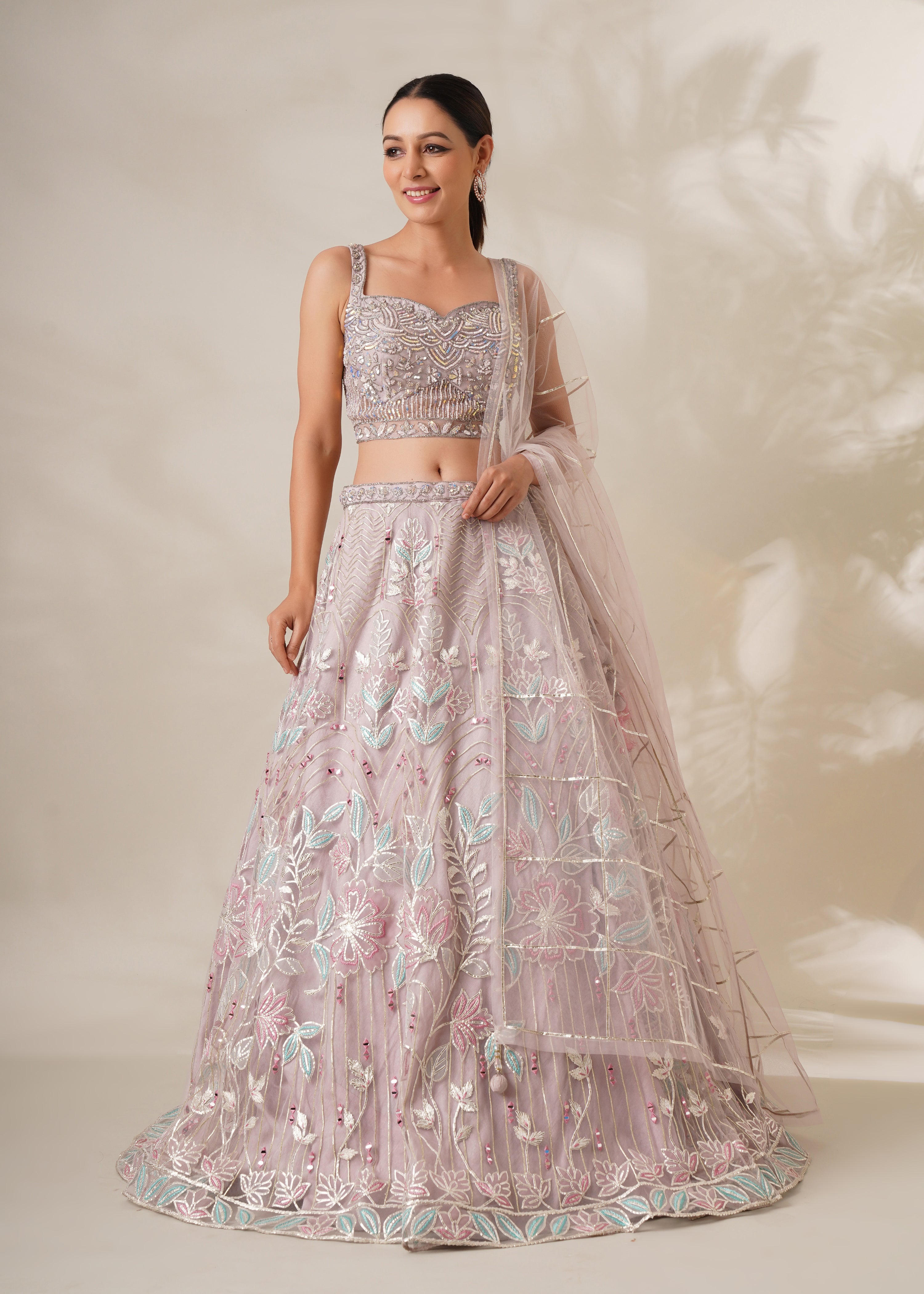 Mauve Resham Detailed Lehenga Set