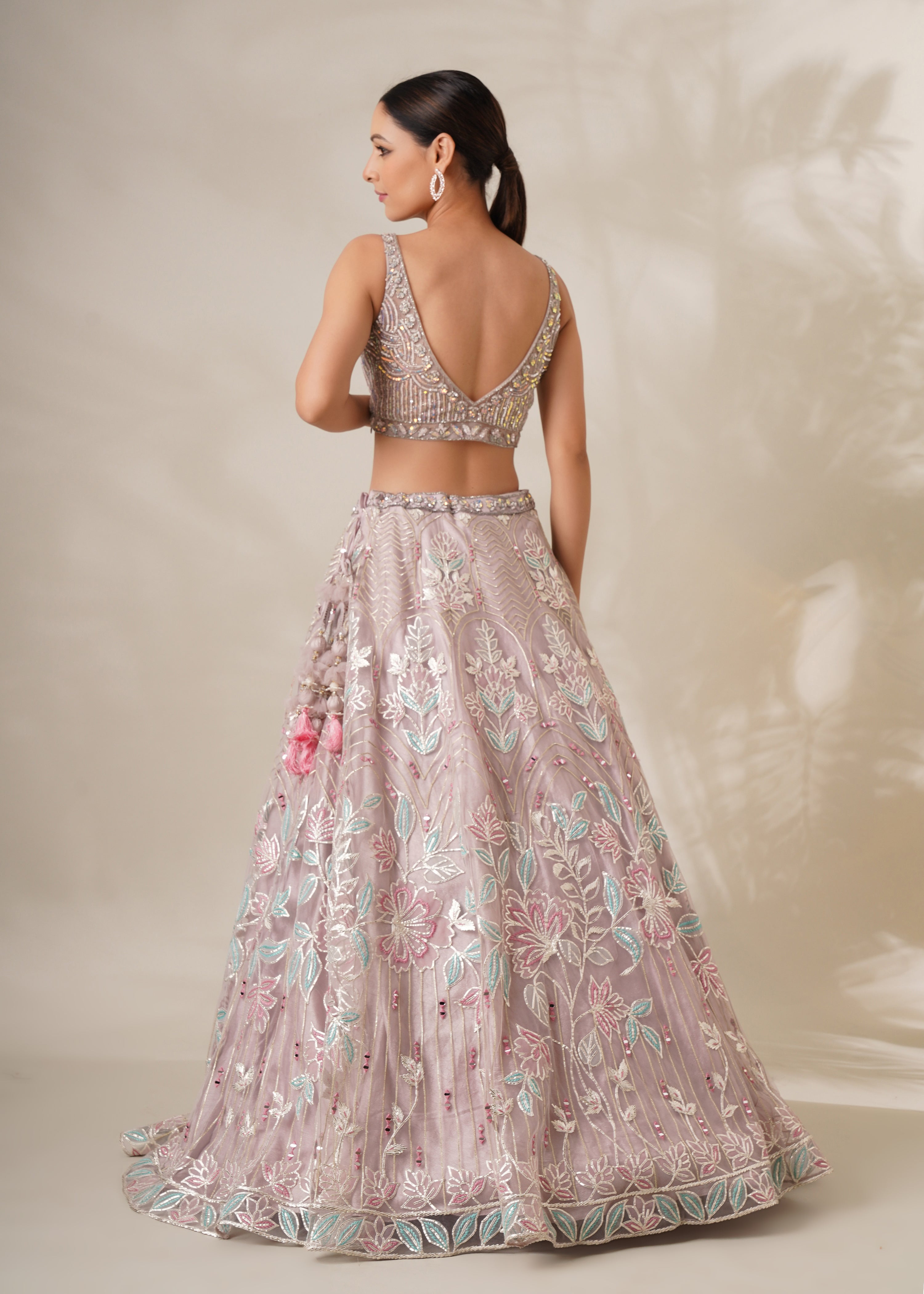 Mauve Resham Detailed Lehenga Set