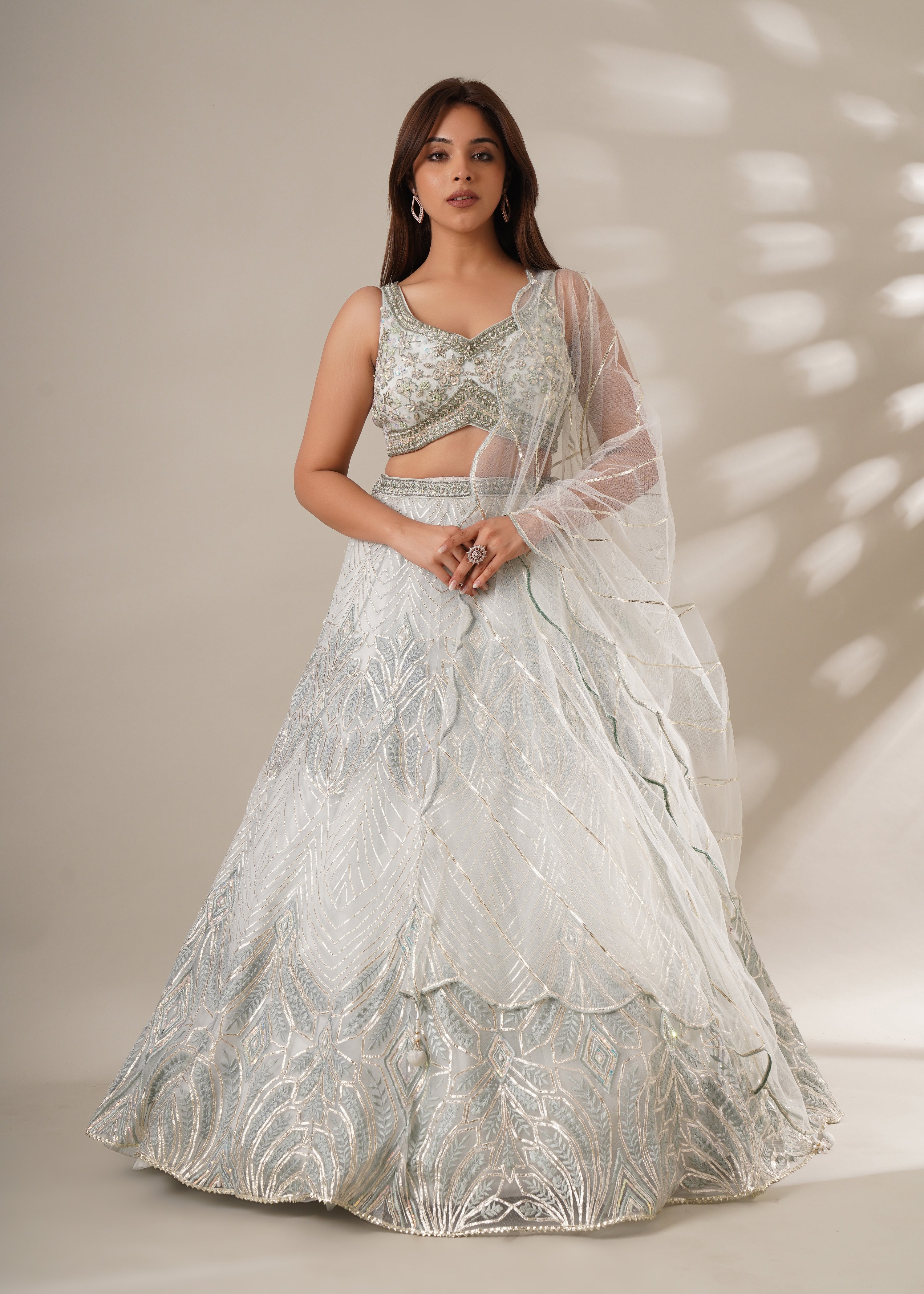 Ice Blue Sequins Detailed Lehenga Set