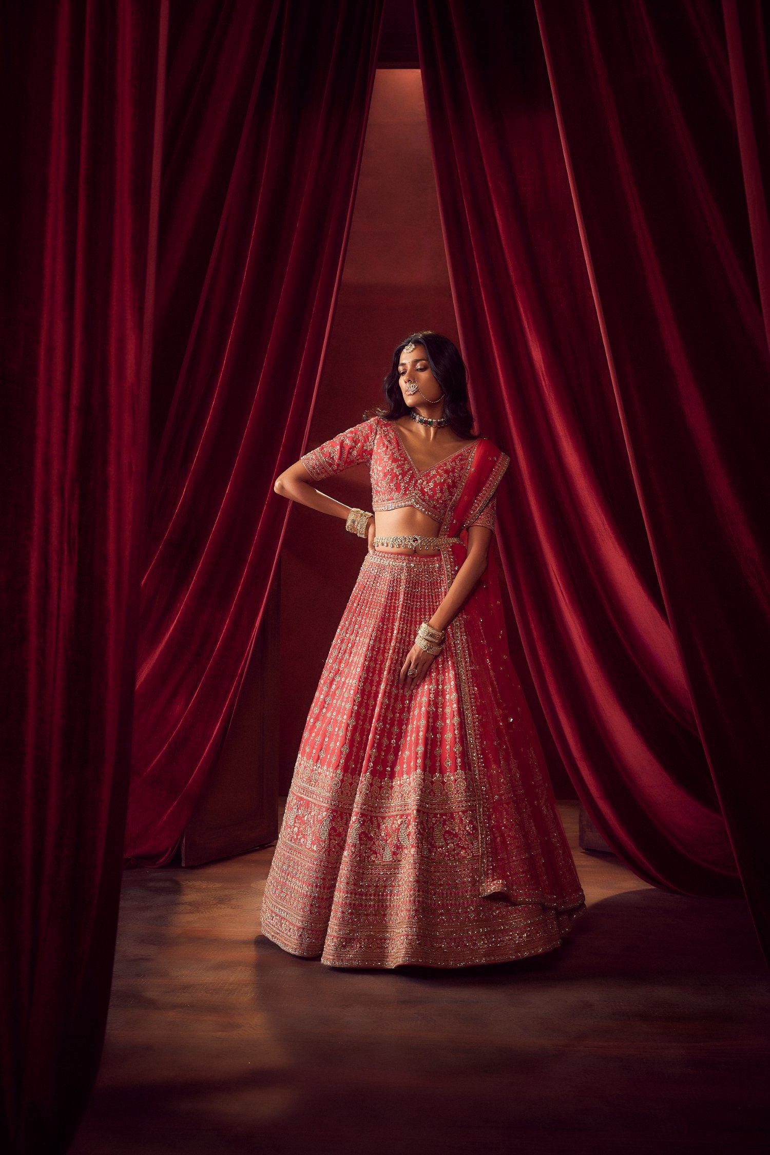 Rani Pink Raw Silk Hand & Machine Embroidered Lehenga Set