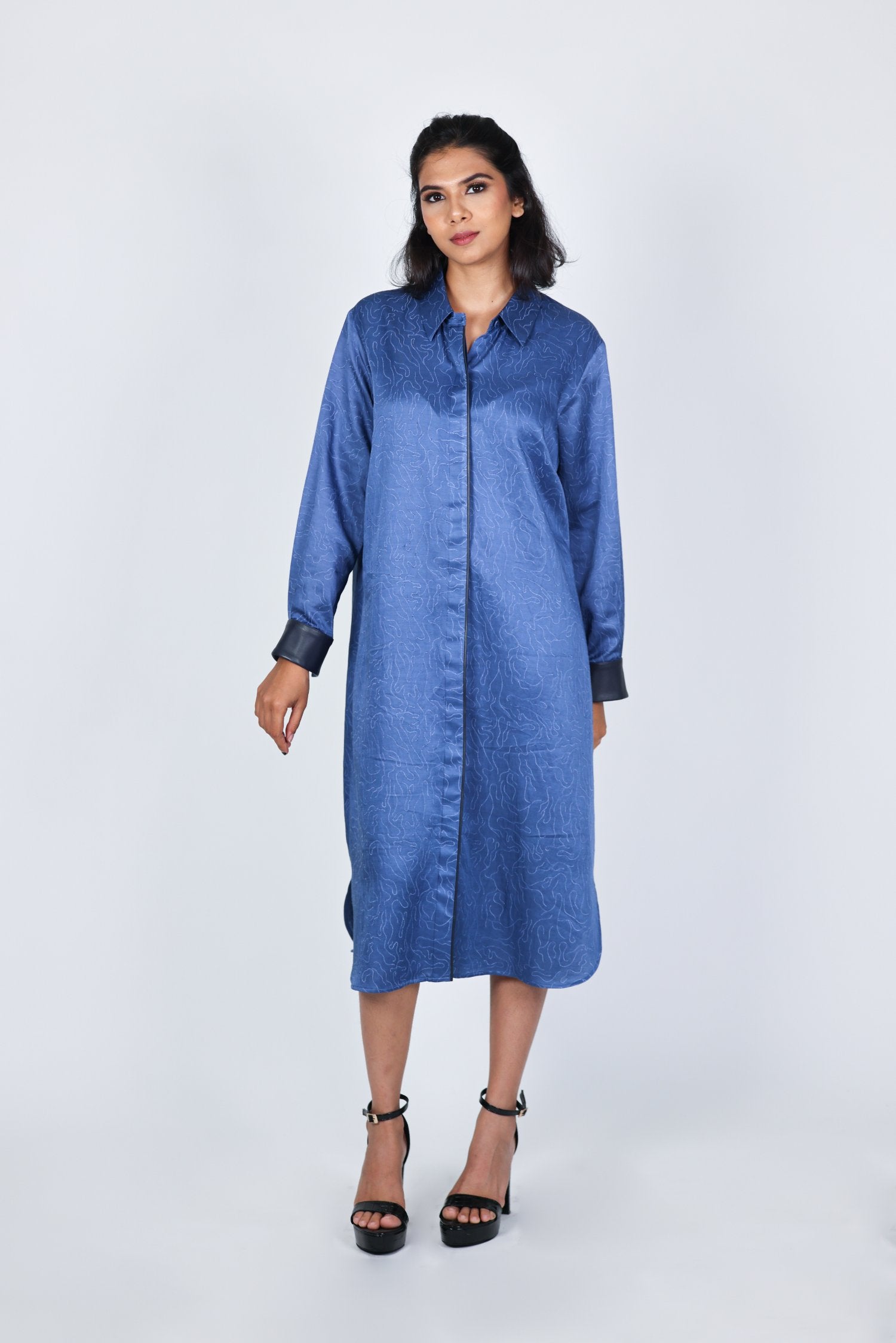 Leather Shirtdress With Bleeding Shibori