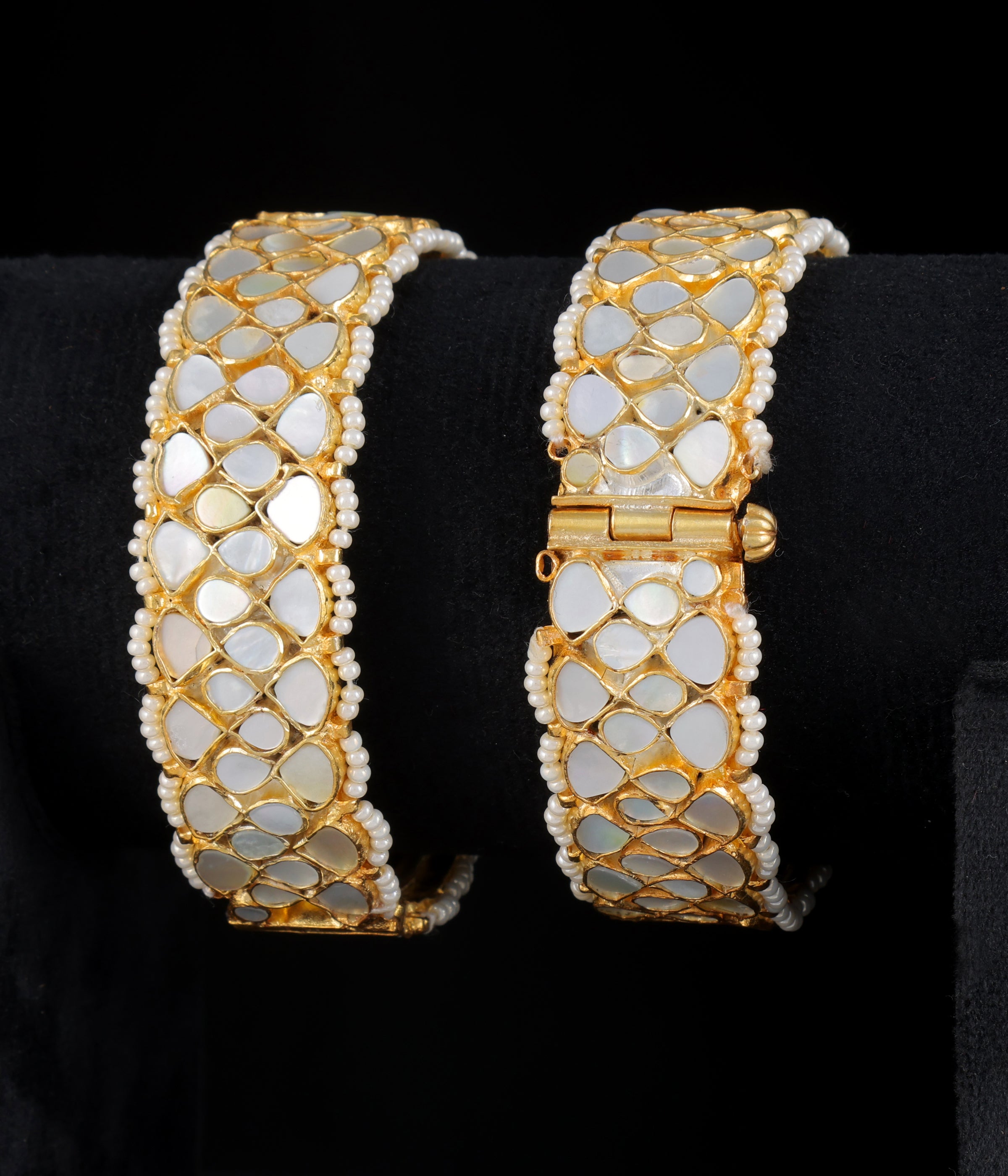 Gold finish kundan mother of pearl bangles