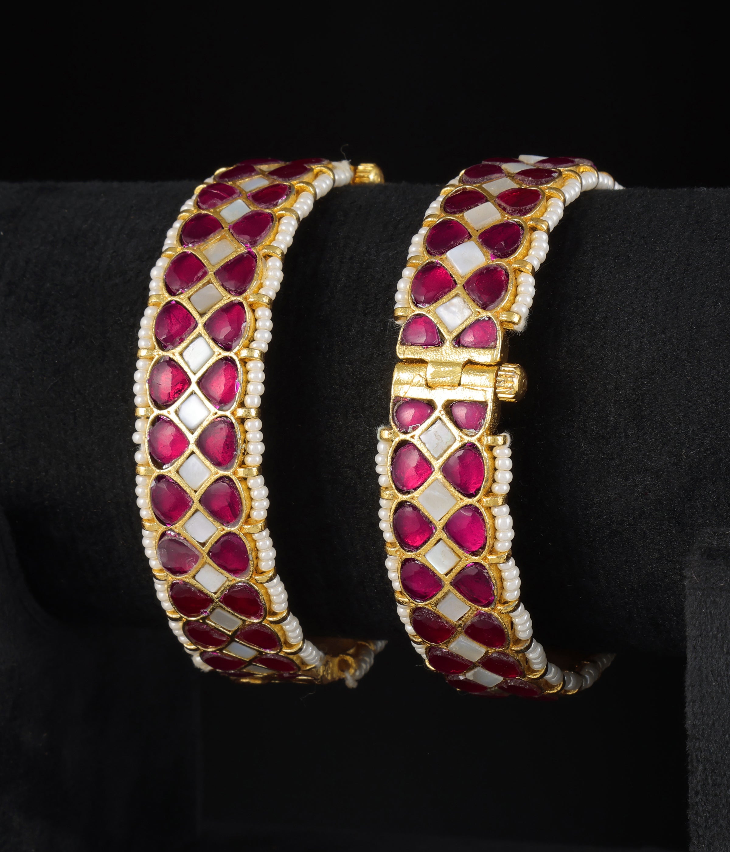 Gold finish kundan mother of pearl bangles