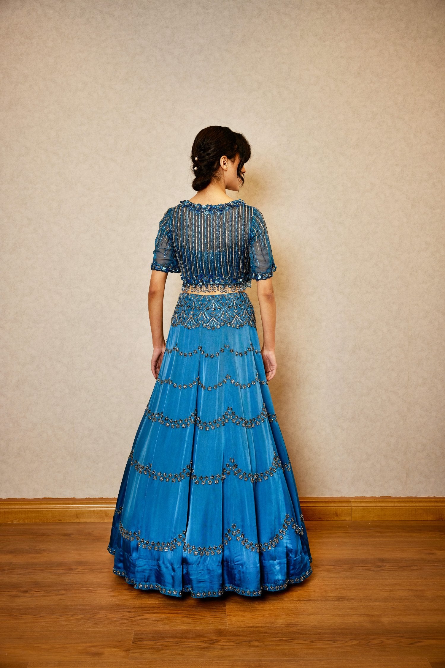 Blue Lehenga With Mock Jacket Blouse