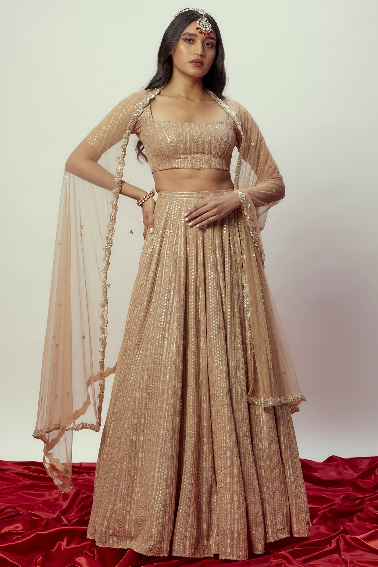 Rose Gold Sequin Lehenga Set