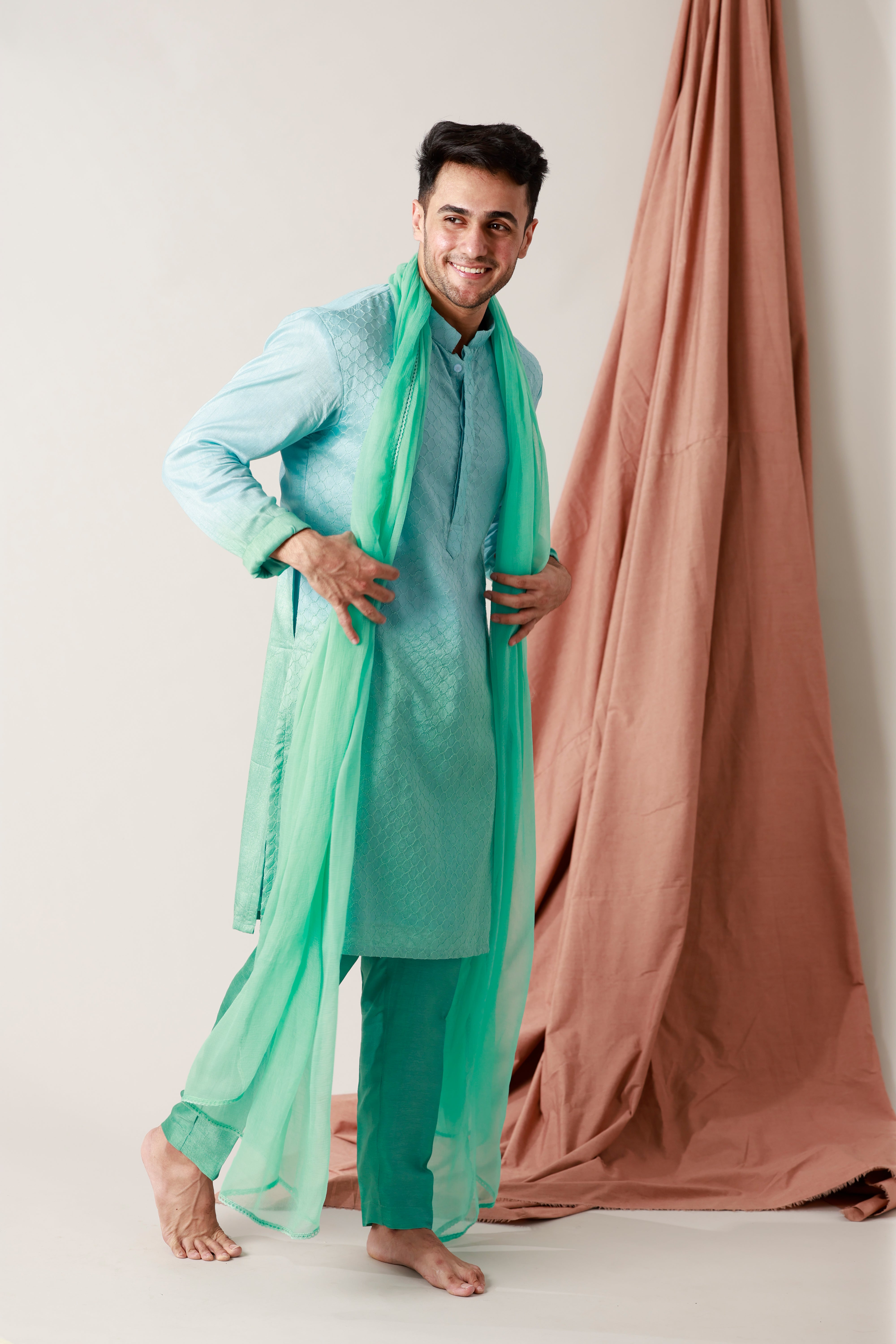 Fallimg Raw Silk Kurta With Pants