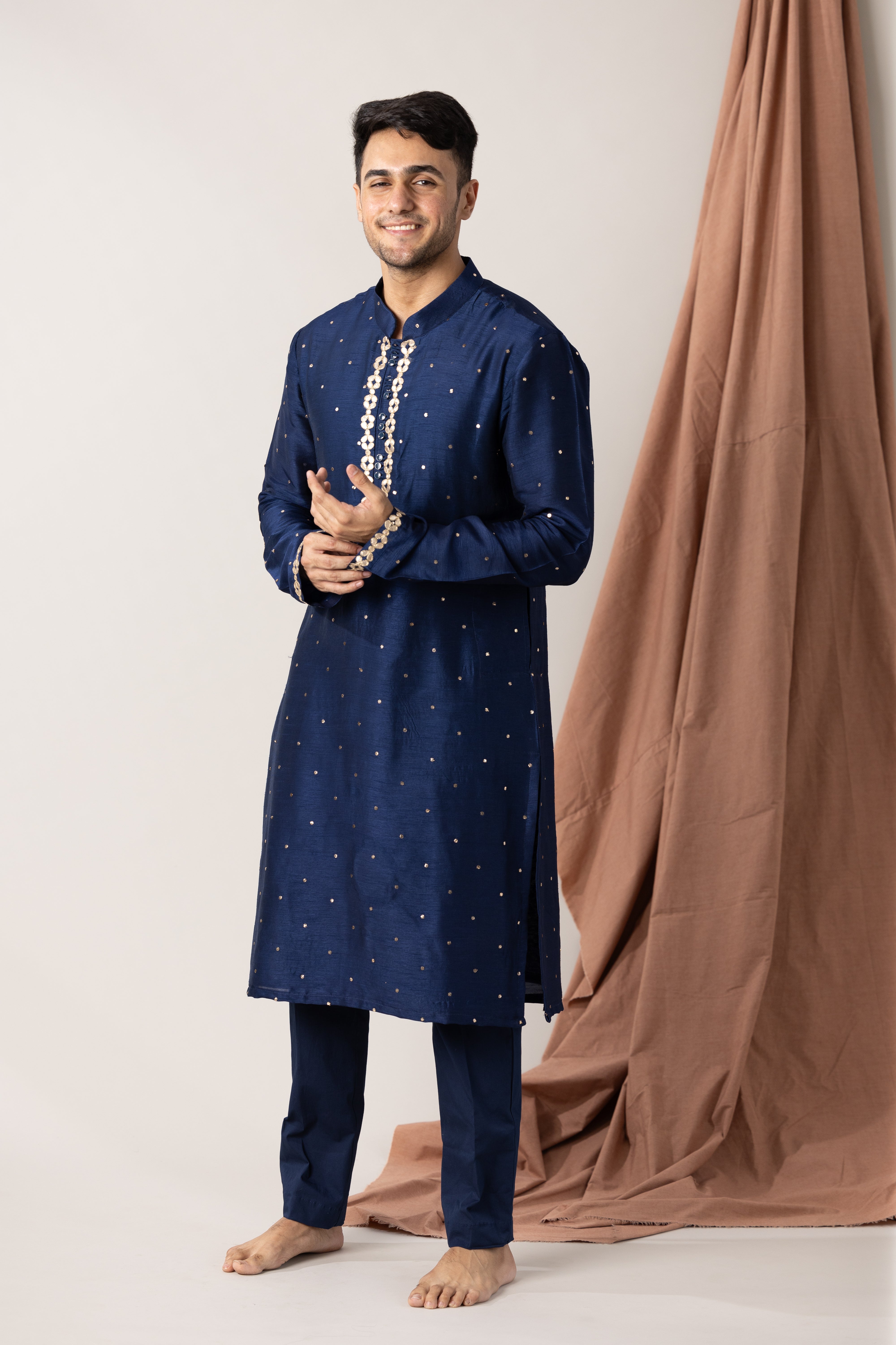 Mukaish Embroidered Gota Kurta With Pants