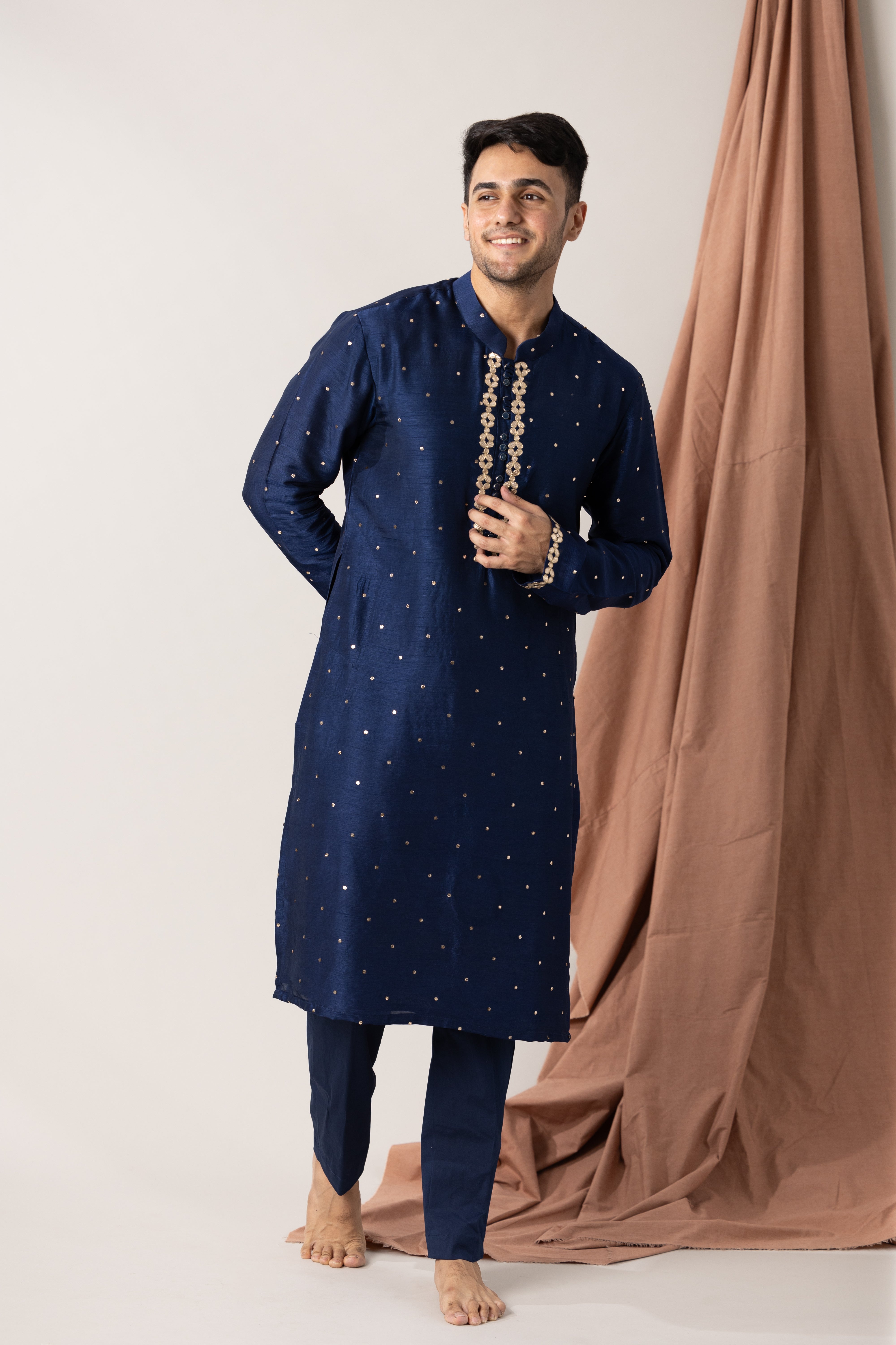 Mukaish Embroidered Gota Kurta With Pants