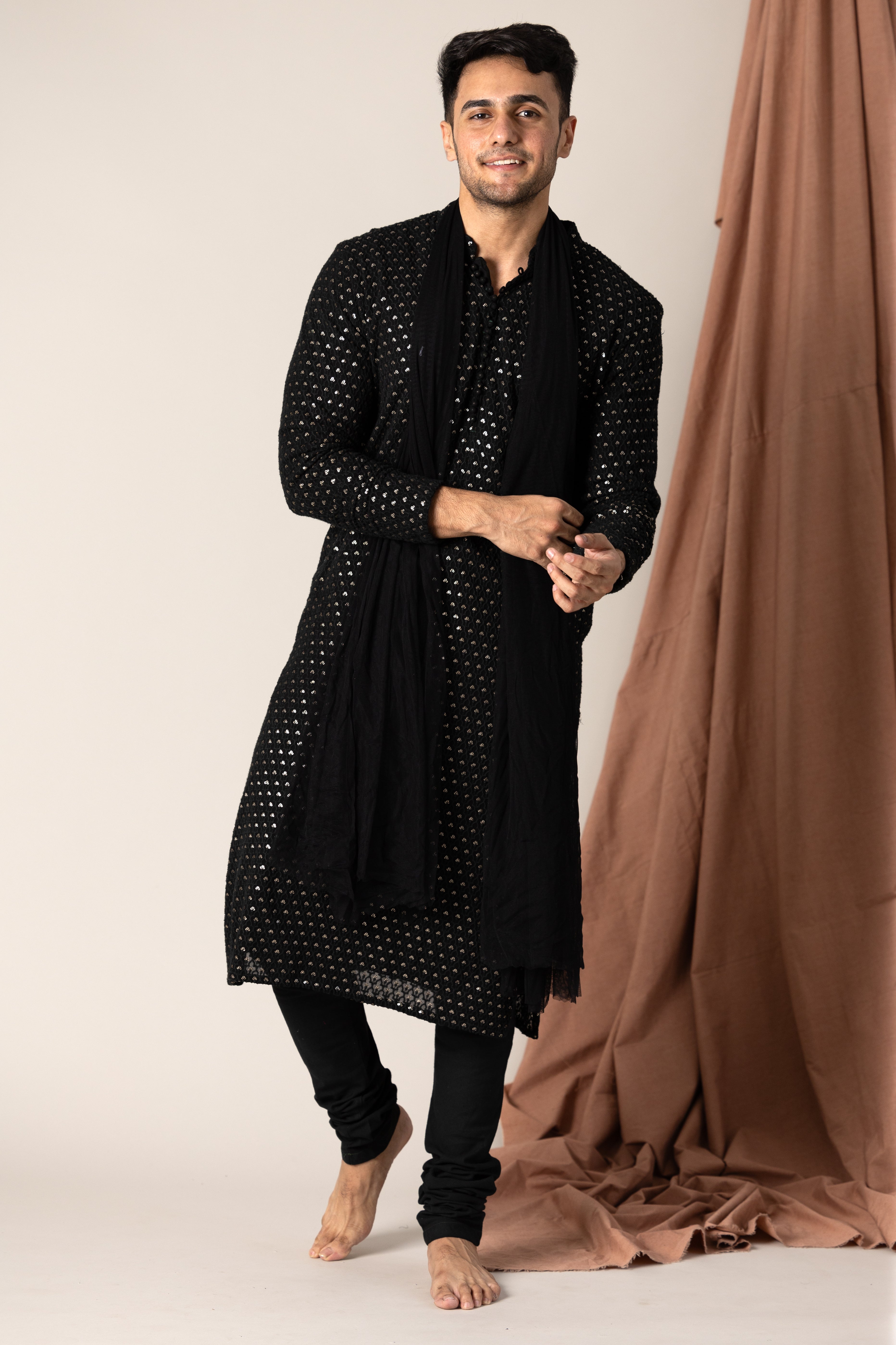 Embroiderdd Black Georgette Kurta With Chudidar