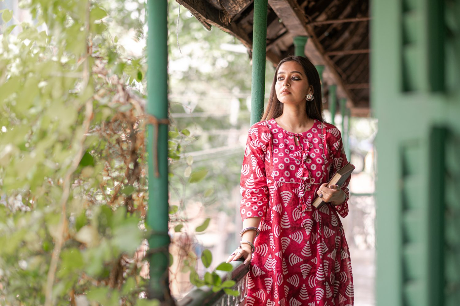 Radiant Red Cotton Printed Kurta set with Embroidery