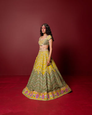 Aarya Pure Silk Organza Lehenga Set- side view